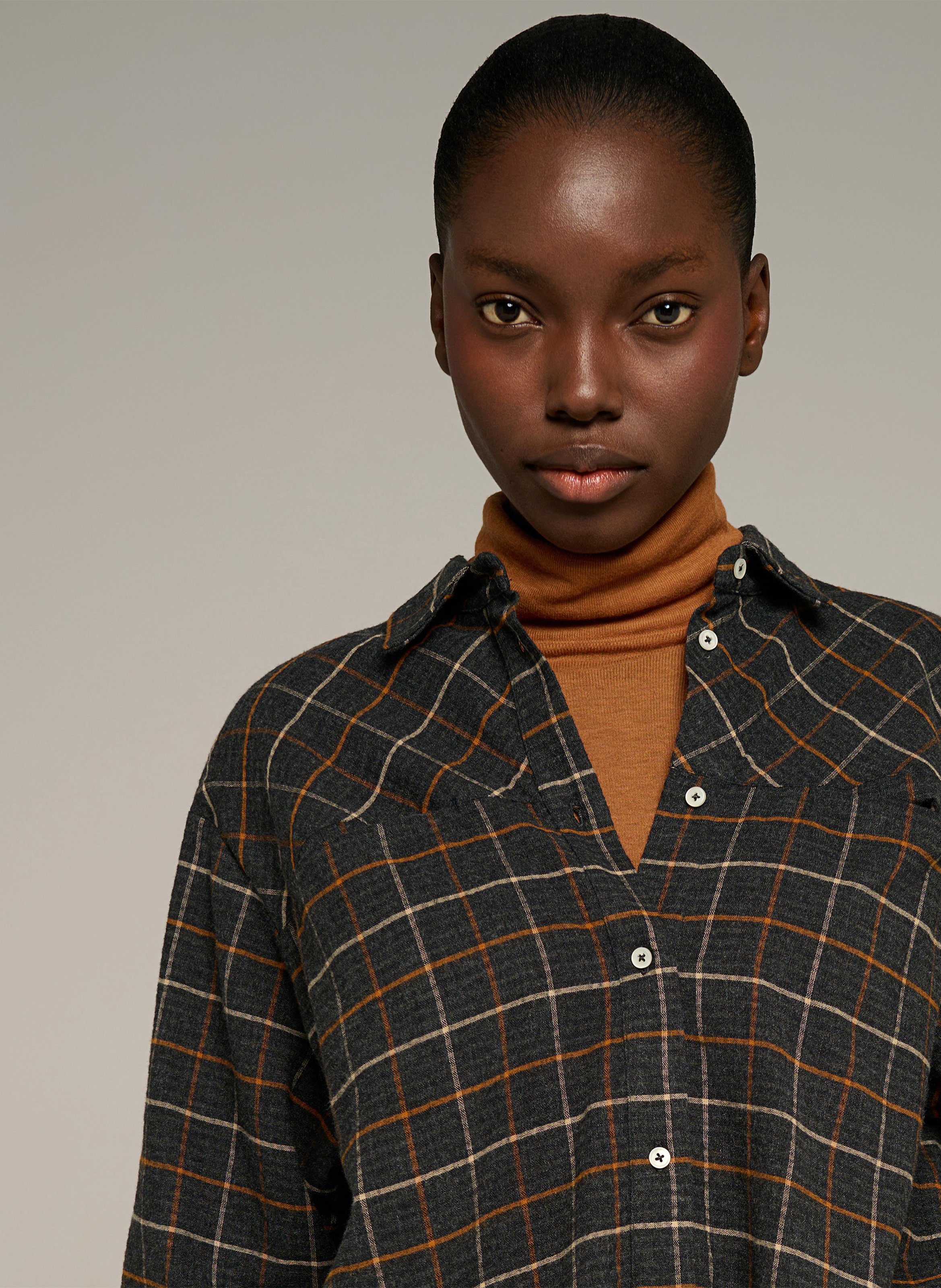 Loose-fit checked overshirt with a classic collar COTELAC ACOTE Grey