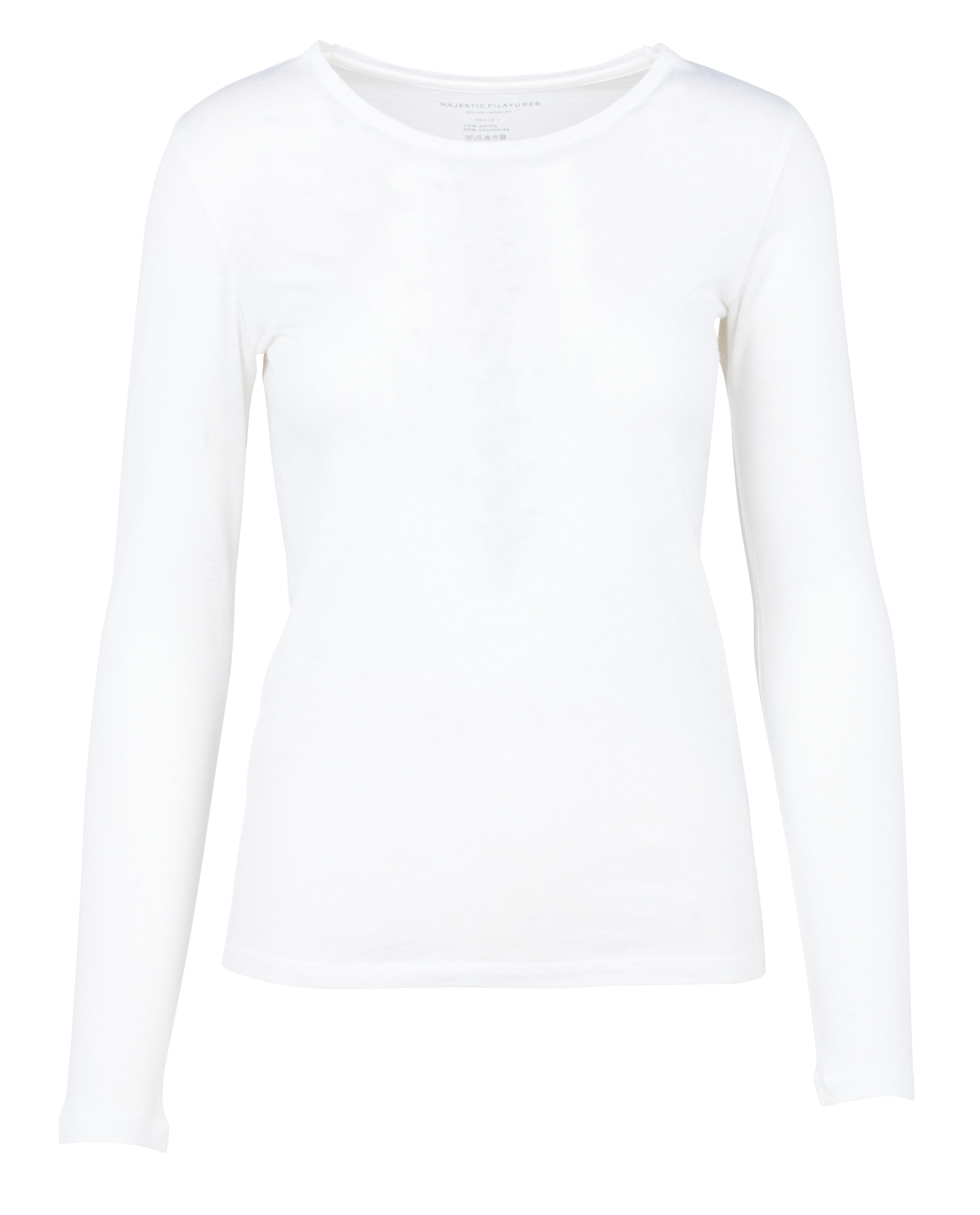 Tee-shirt col rond en coton et cachemire mélangé MAJESTIC FILATURES Blanc