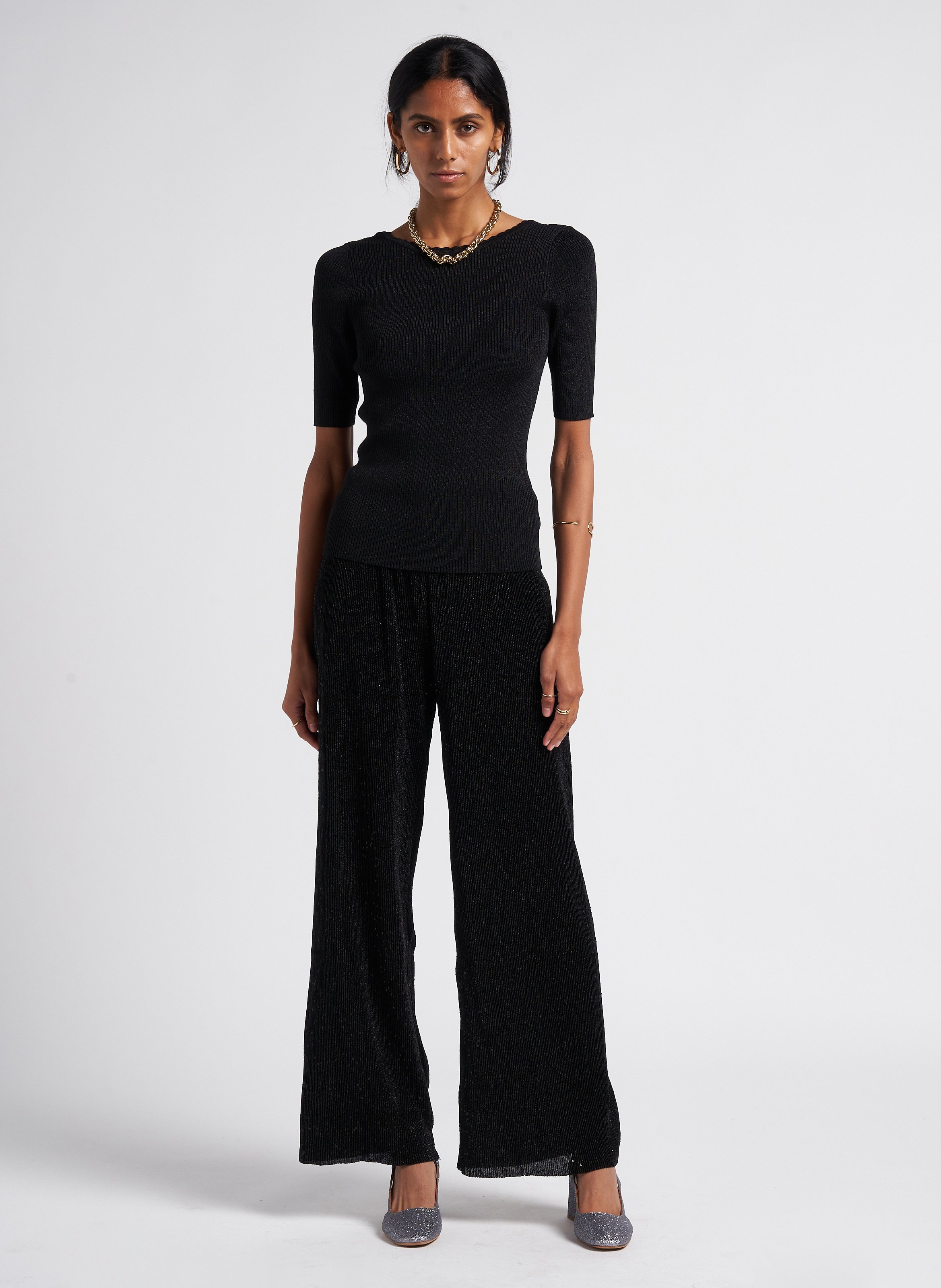 Wide-leg sequined pants GRACE ET MILA Black