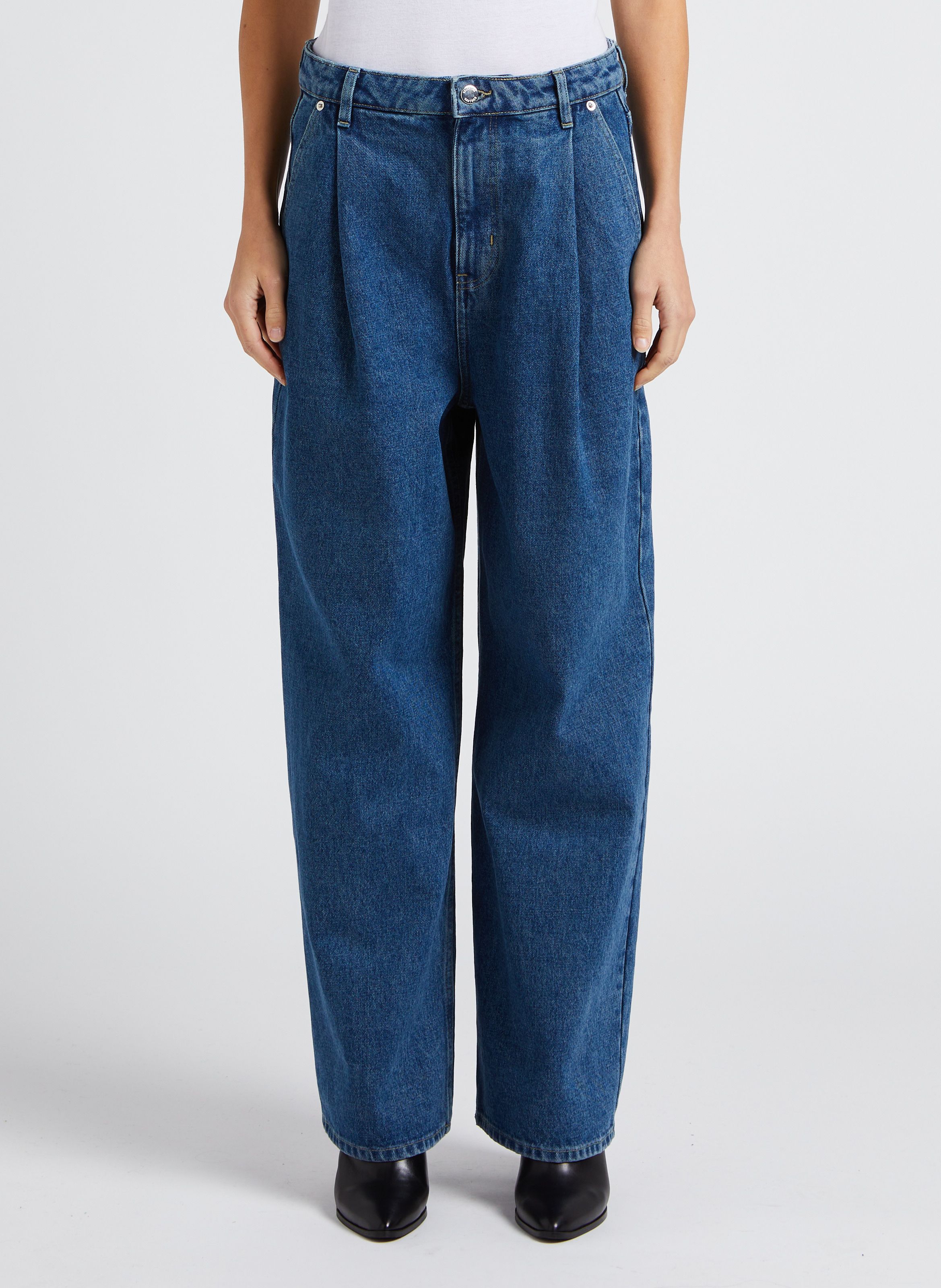 Blue High rise wide leg cotton jeans