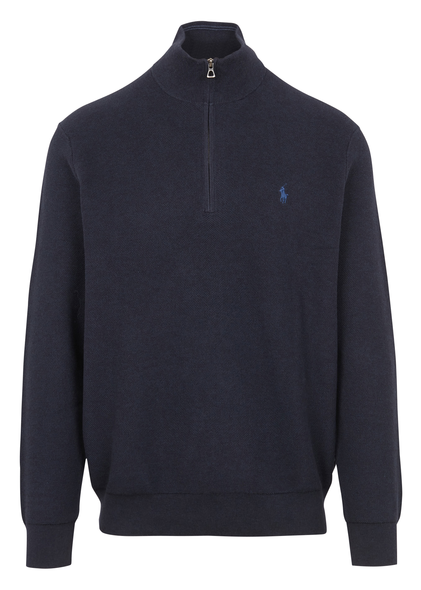 Cotton piqué high-neck zipped sweater  Navy htr