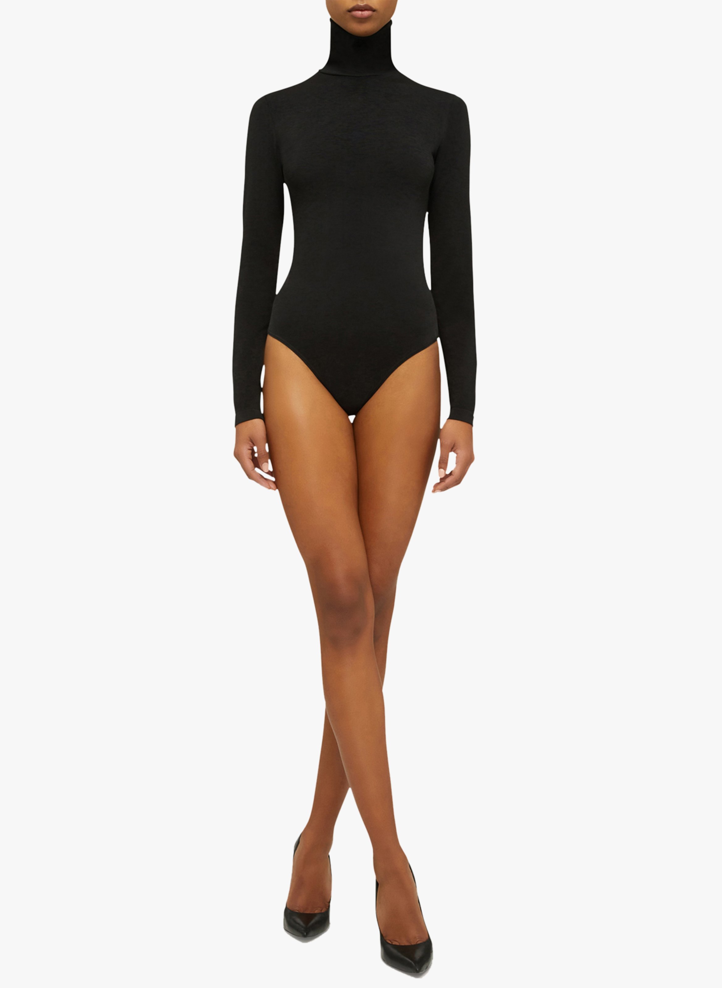 Cotton-blend high-neck bodysuit Black