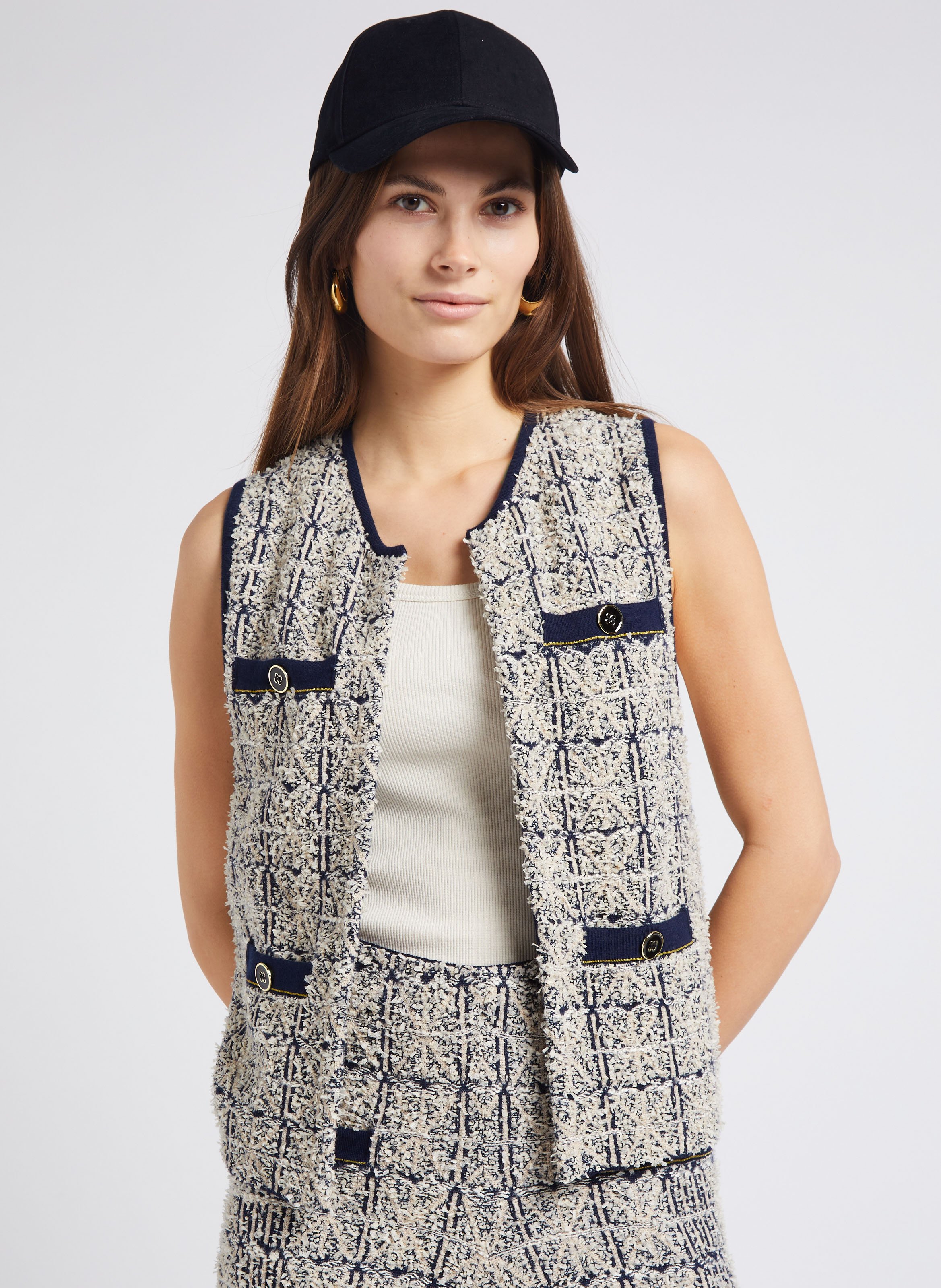 Gilet droit en laine mélangée MES DEMOISELLES Noir