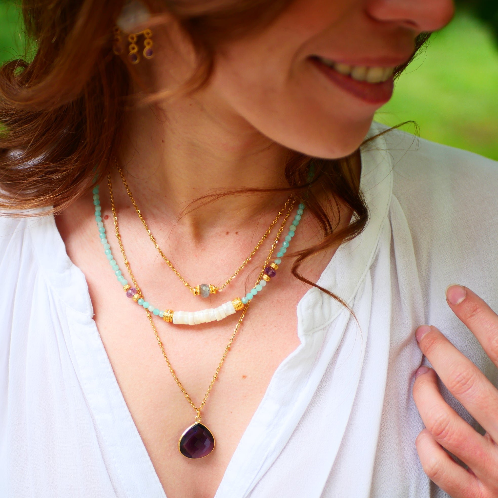 Amazonite and amethyst necklace GINANDGER Multicolored