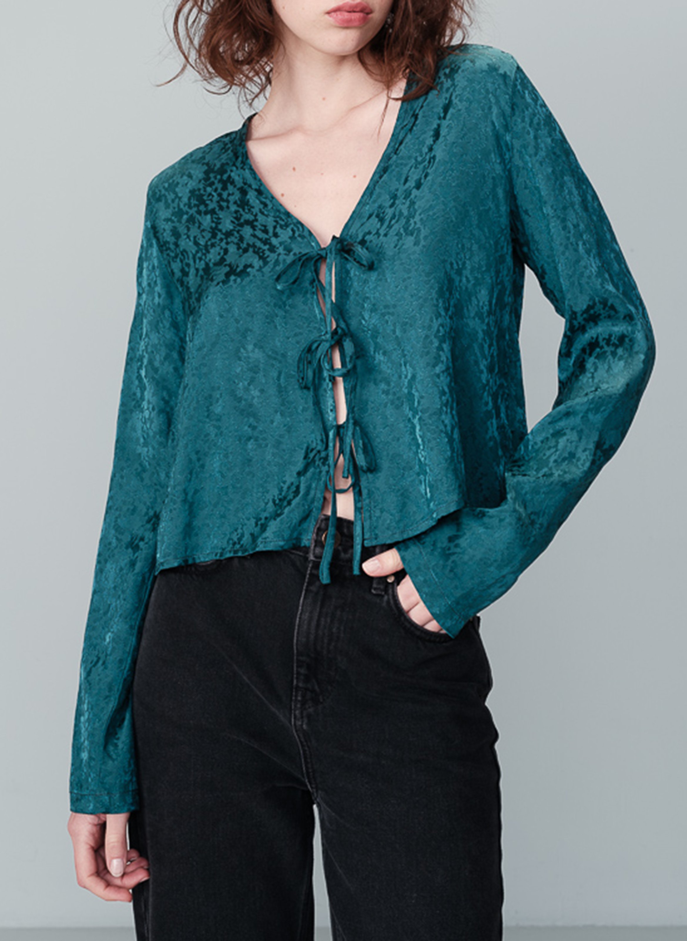 Jacquard V-neck top GRACE ET MILA Green