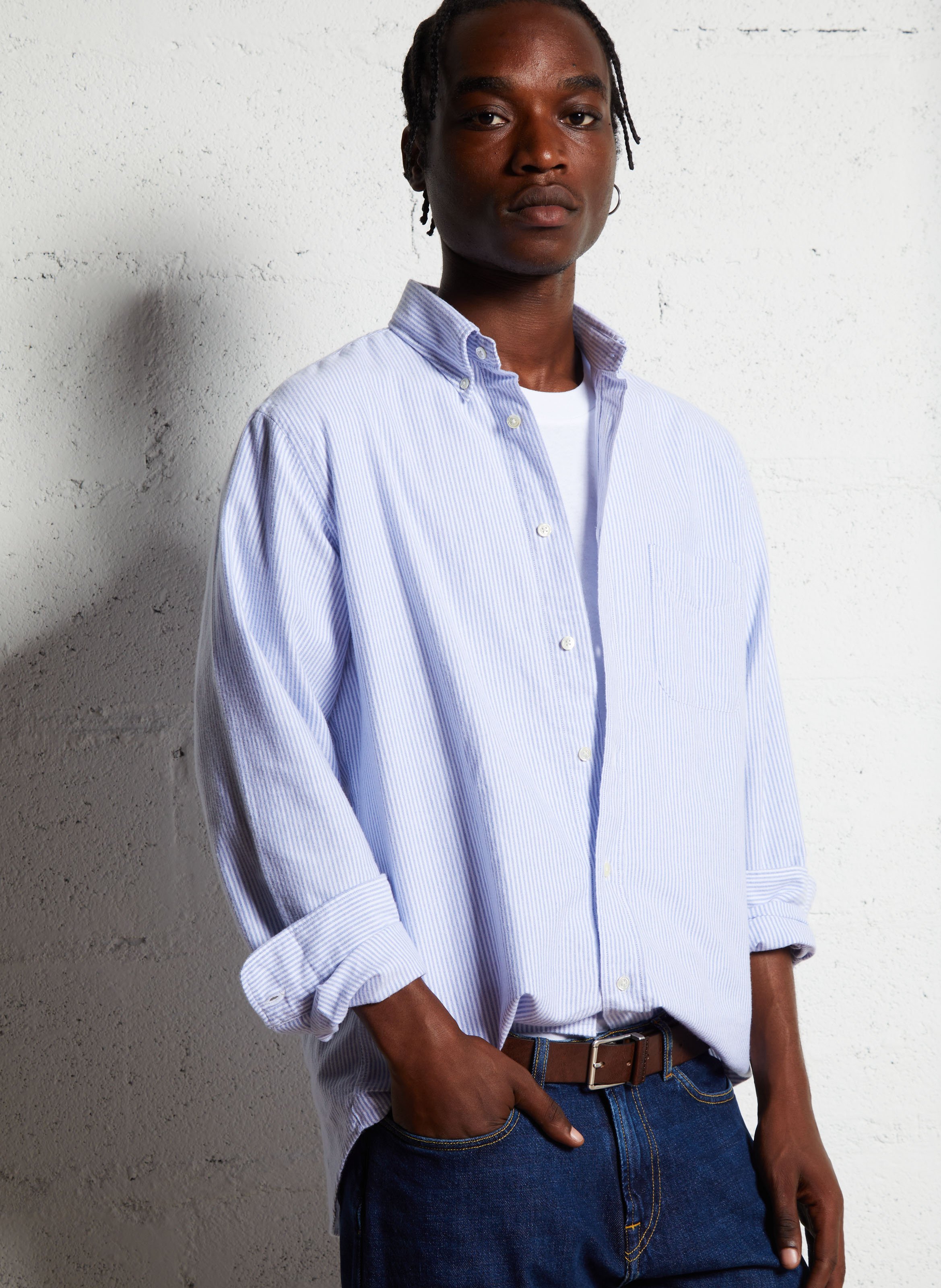 Chemise col classique manches contrastantes en coton HARTFORD Blue