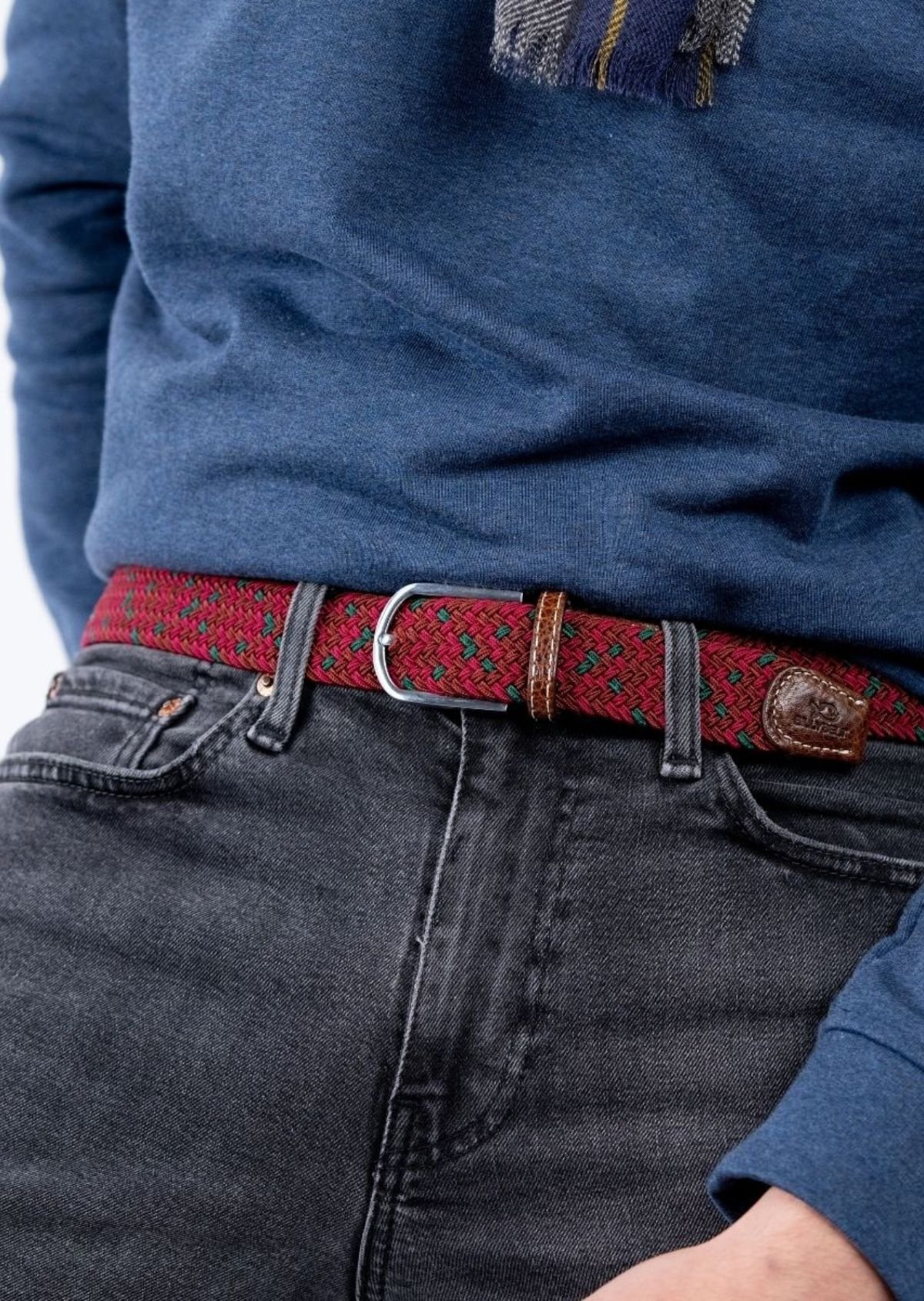 Multicolored braided elastic belt BILLYBELT Red