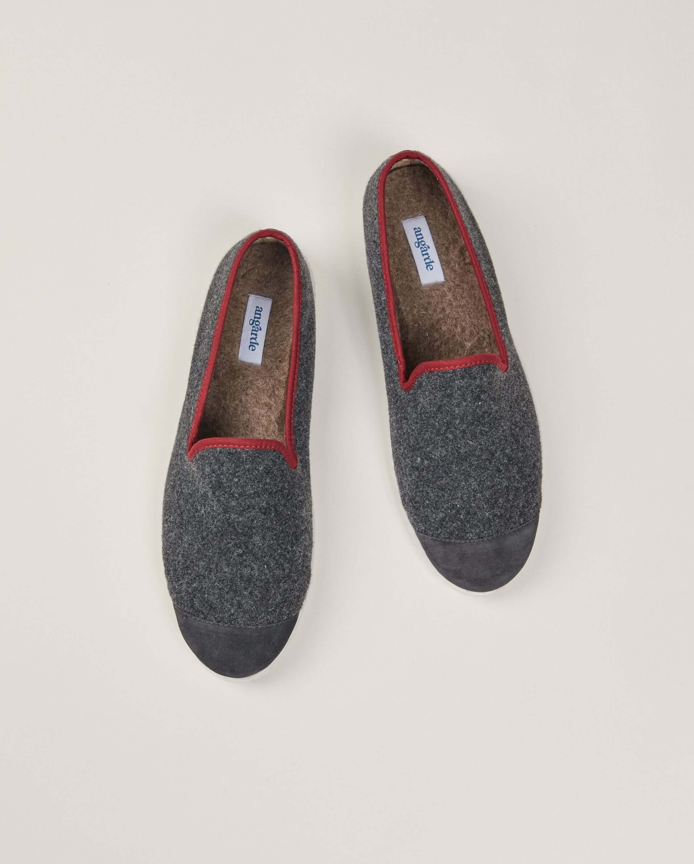 Men's wool slipper, gray burgundy ANGARDE Grey