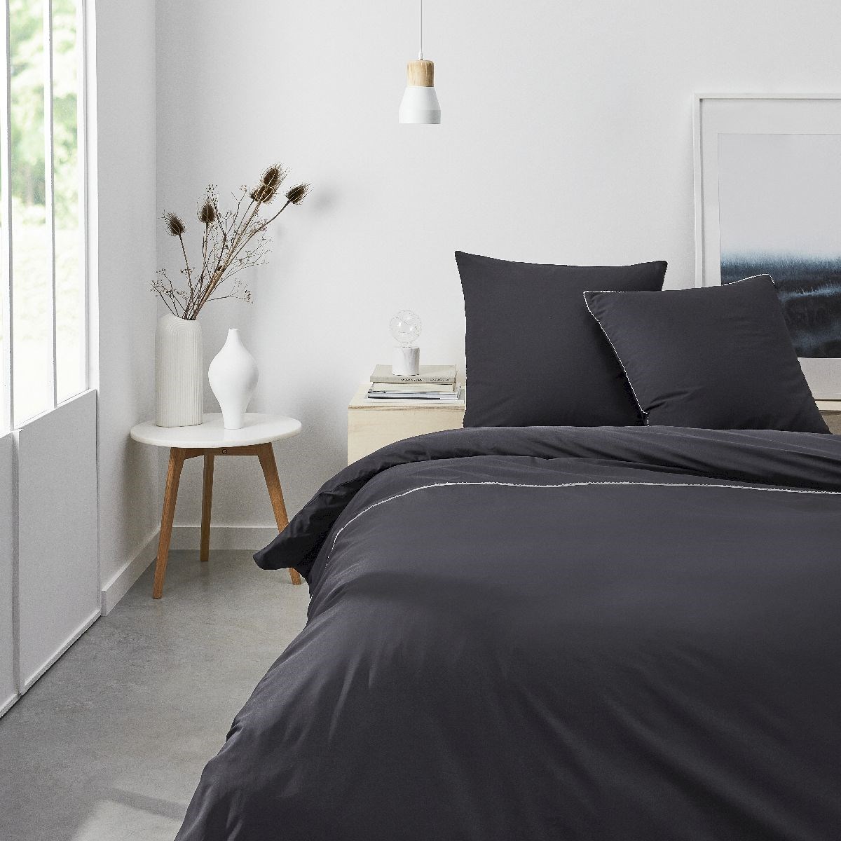 Solid color cotton bed set TODAY LINGE DE MAISON Black