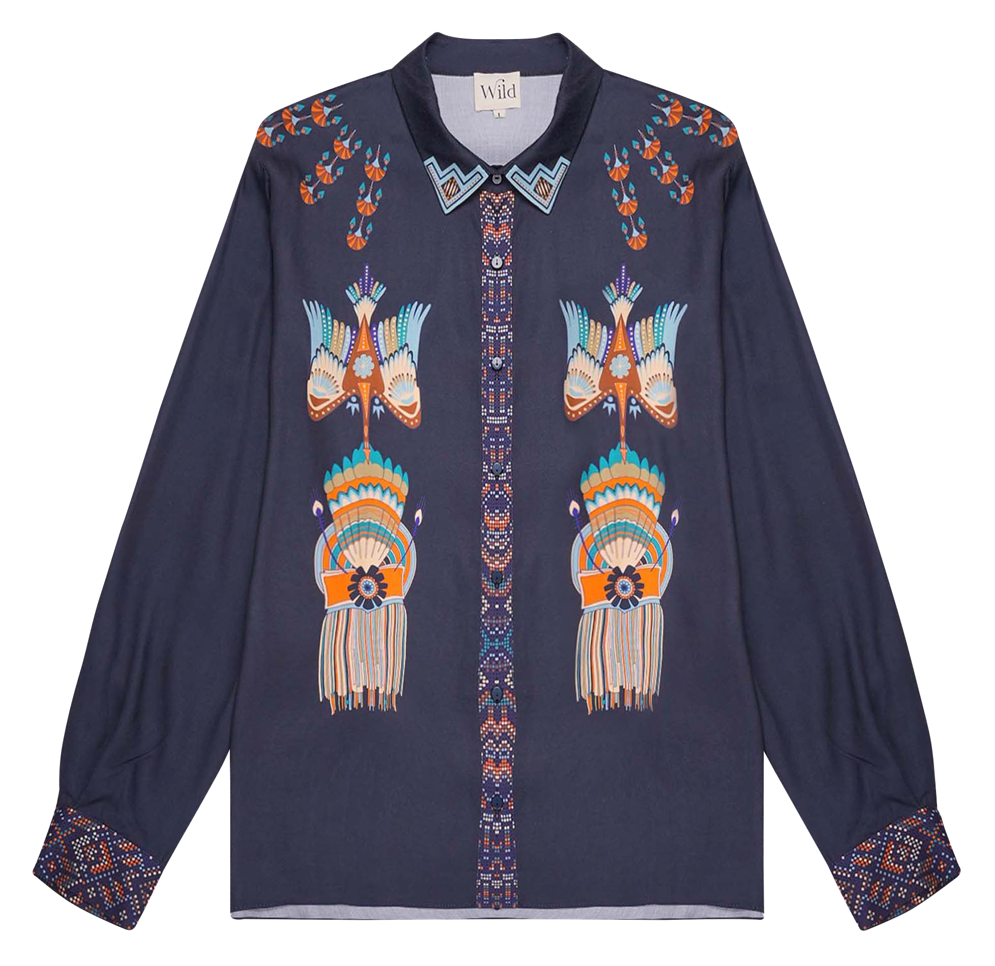 Straight printed shirt with classic collar WILD Blue