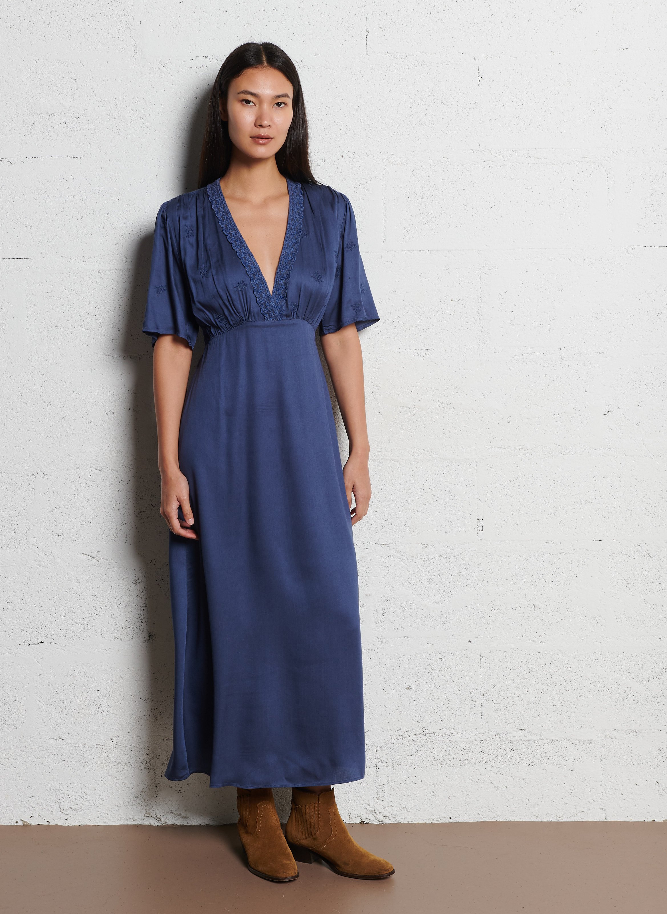 Robe midi col V LOUISE MISHA Blue