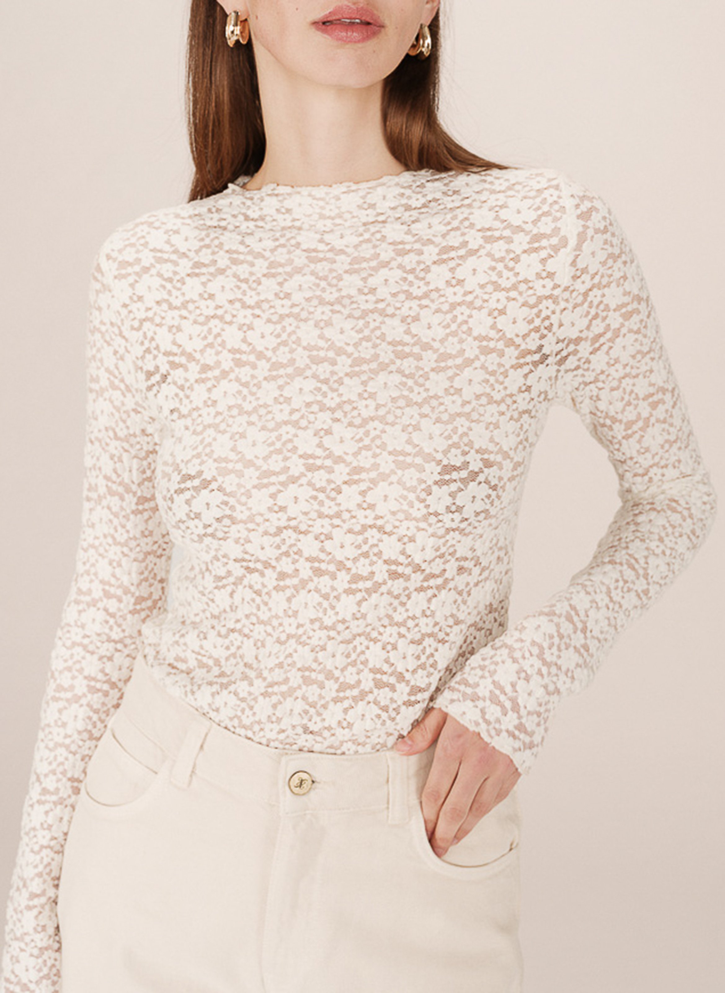 Round-neck lace T-shirt GRACE ET MILA White