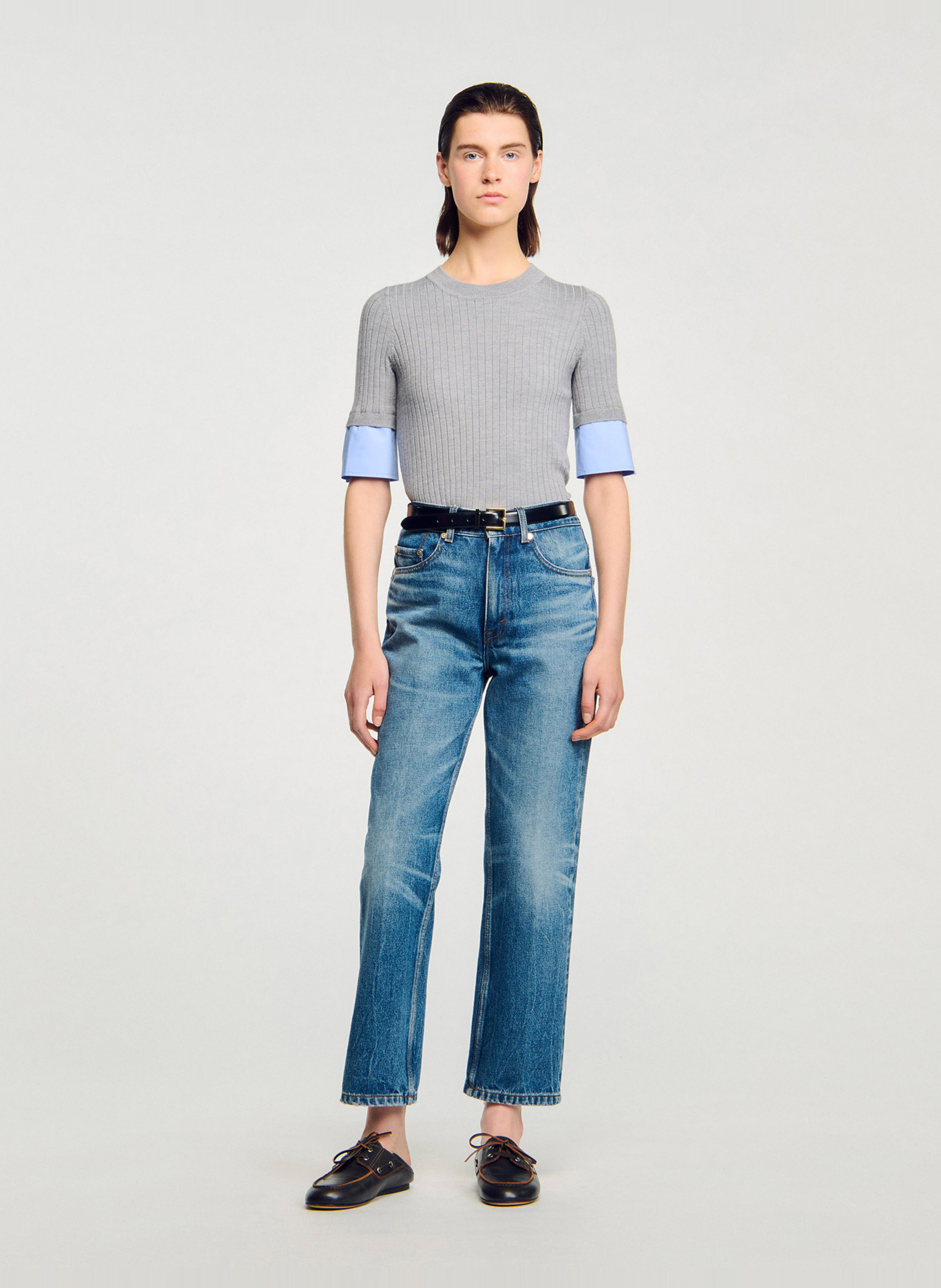 Pull col rond SANDRO Gris