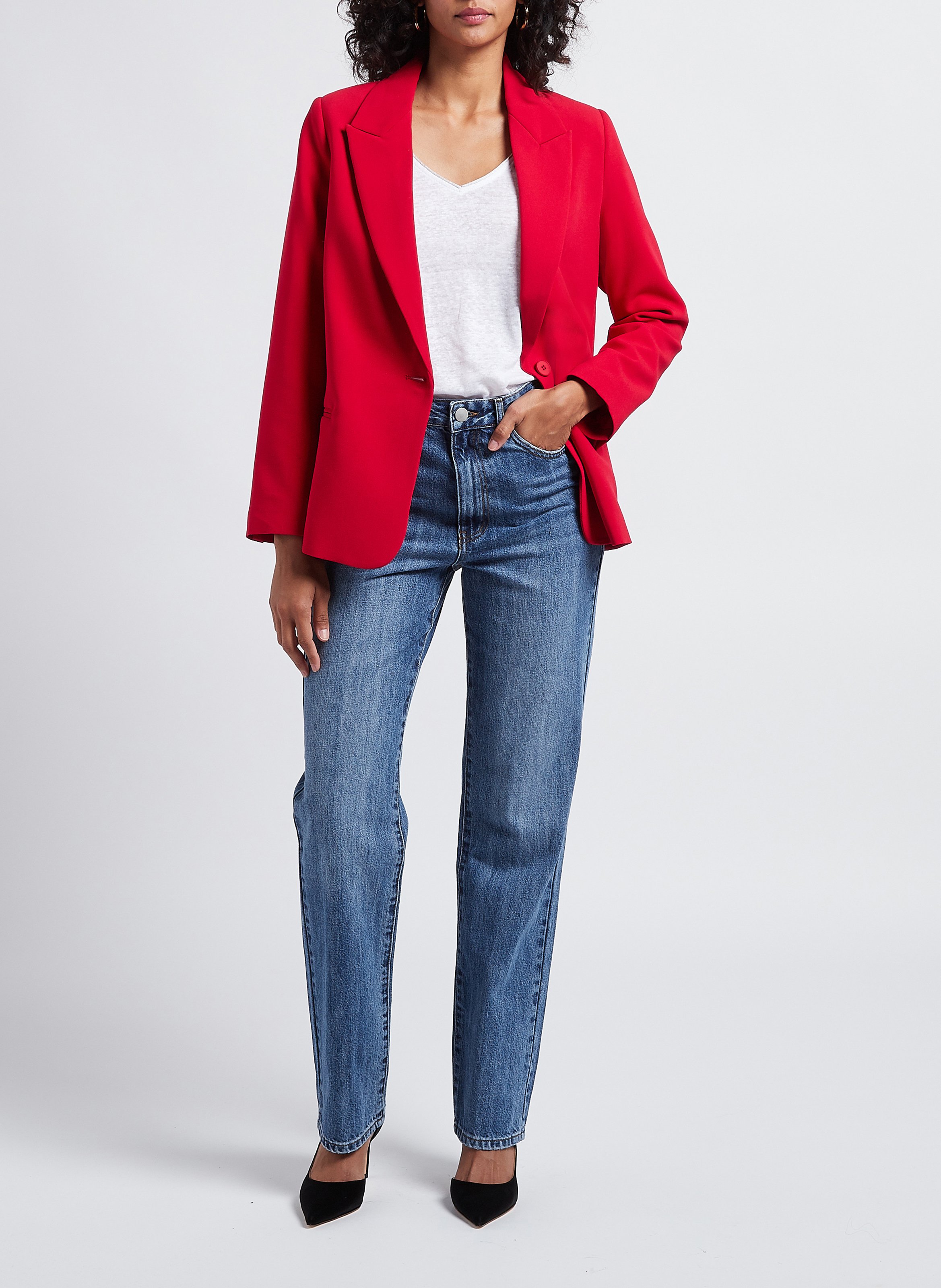 High-rise straight-leg cotton jeans VILA Blue