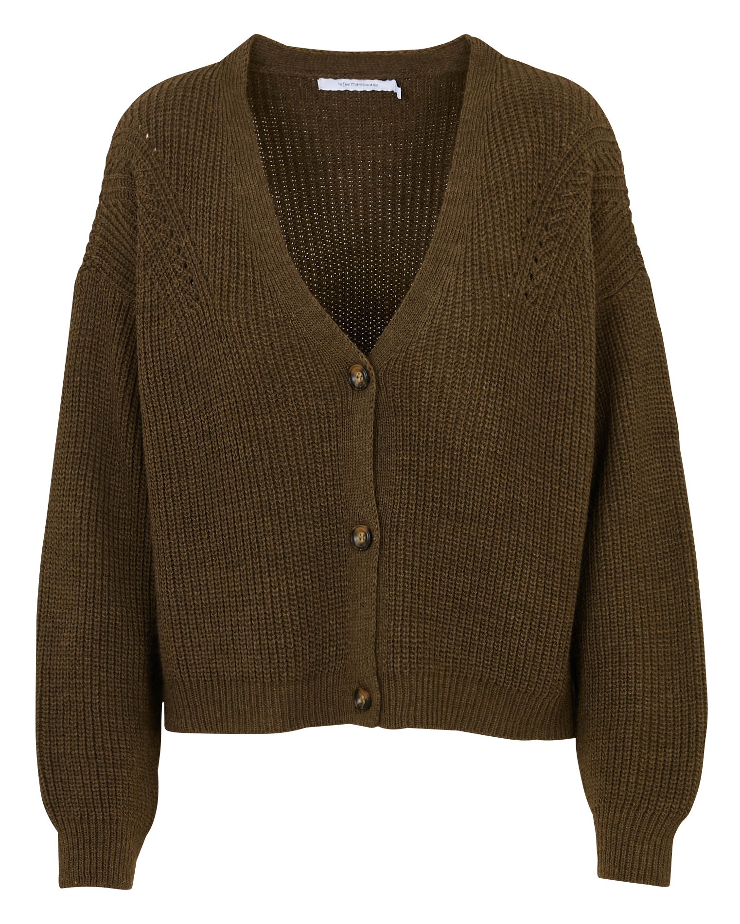 Loose-fit mixed-knit V-neck cardigan LA FEE MARABOUTEE Green