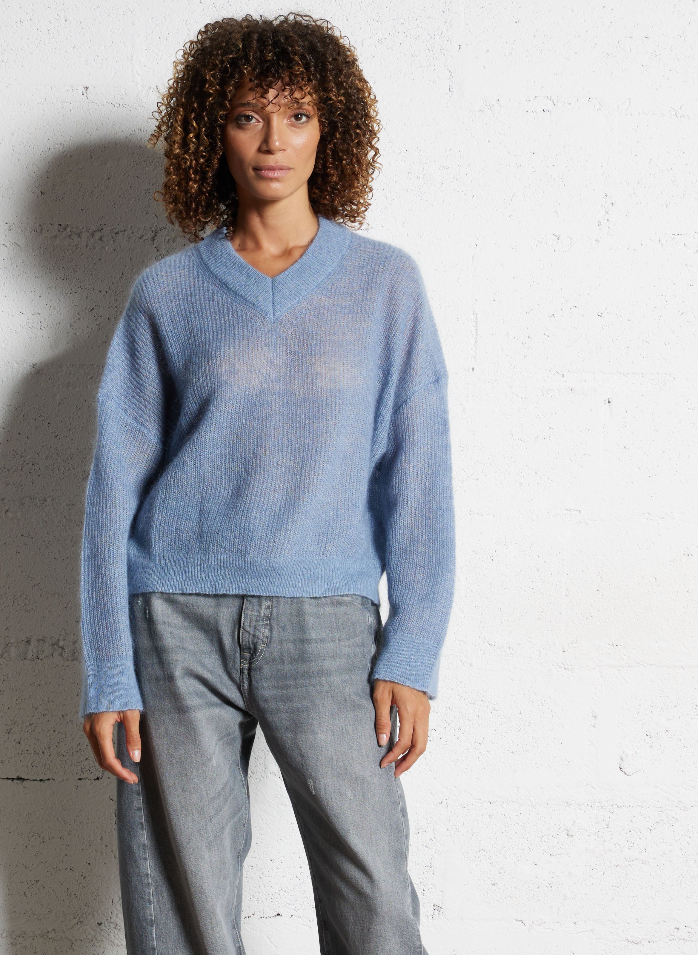 Wijde trui van mohairmix met V-hals BELLEROSE Grijs