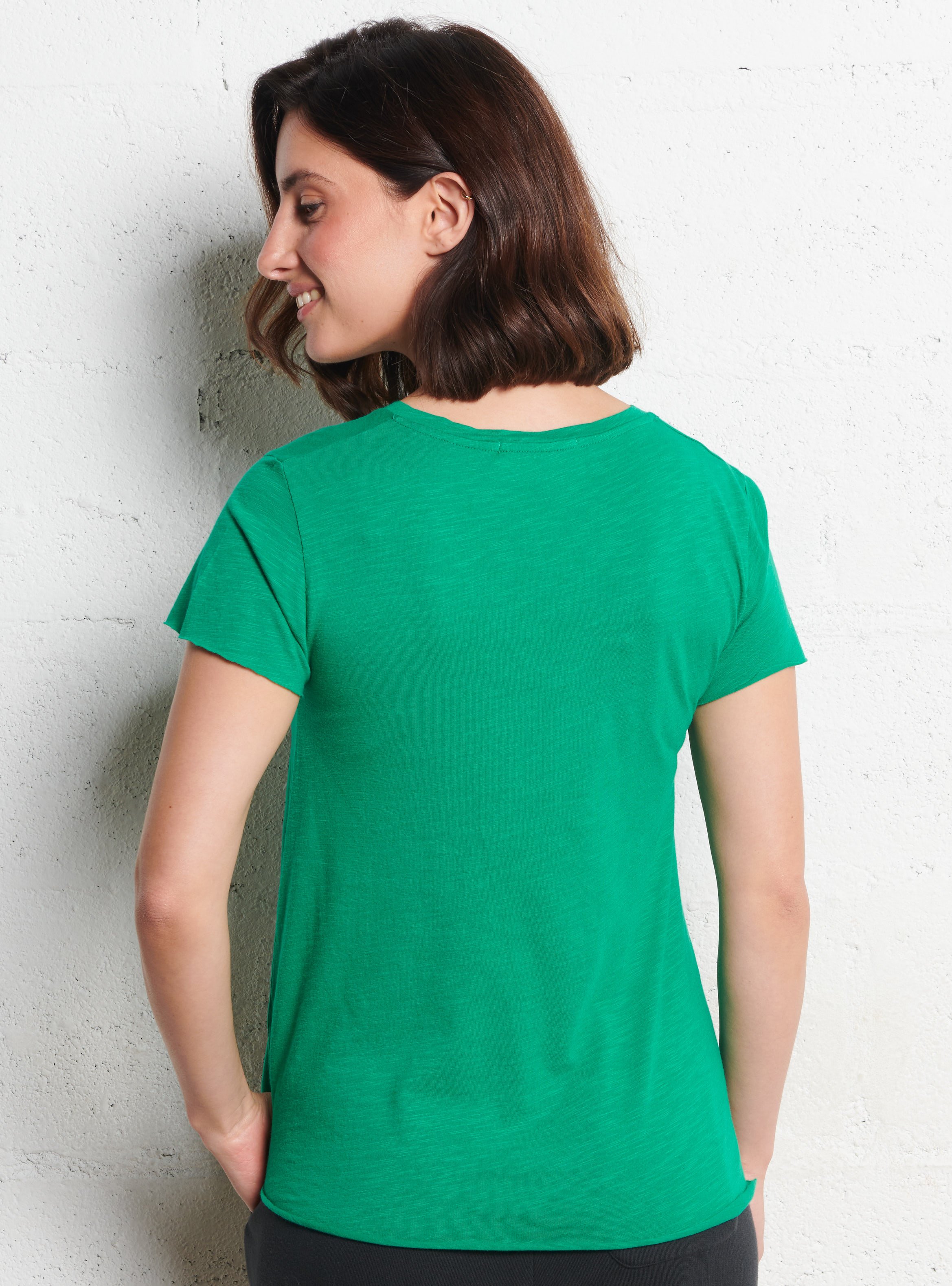 Tee-shirt droit col V en coton mélangé AMERICAN VINTAGE Vert