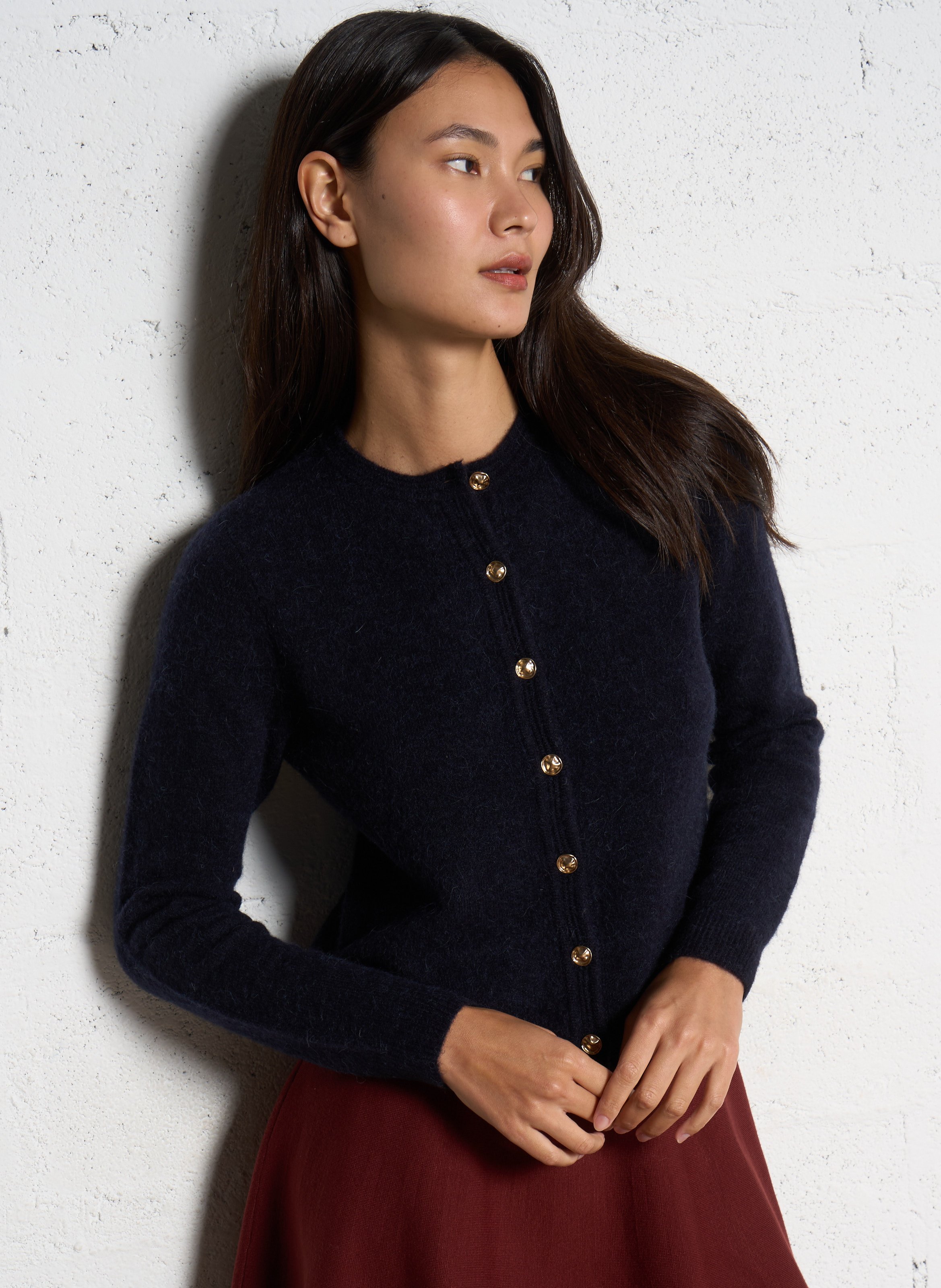 Oversized round neck wool blend vest PETITE MENDIGOTE Blue