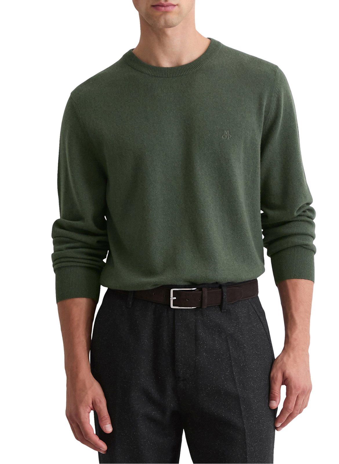 Pull col rond droit en coton bio et laine mélangé MARC O'POLO Kaki