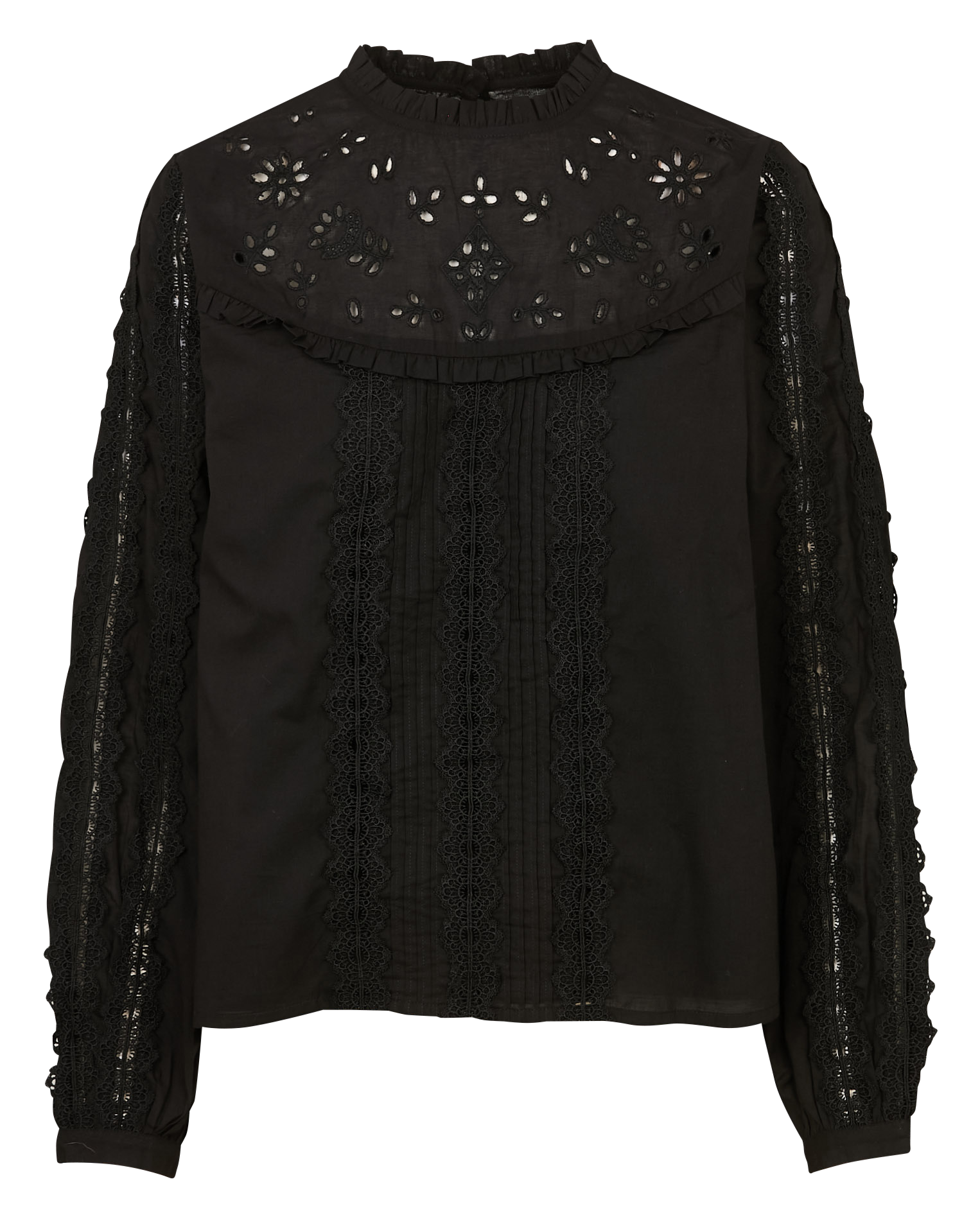 Blouse droite à broderie dentelle en coton THE NEW SOCIETY Noir