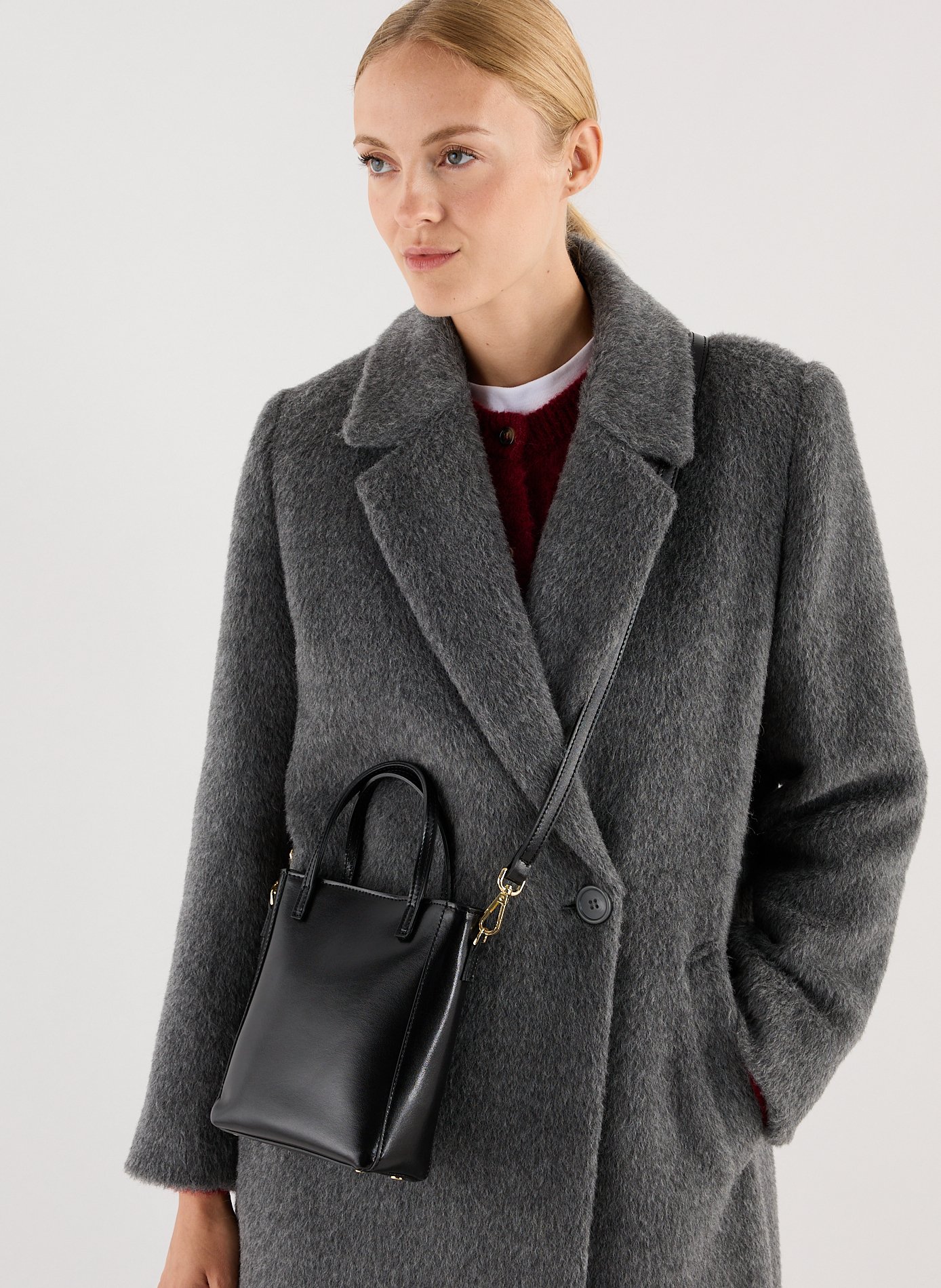 Manteau long col tailleur en laine mélangée SAISON 1865 Gris