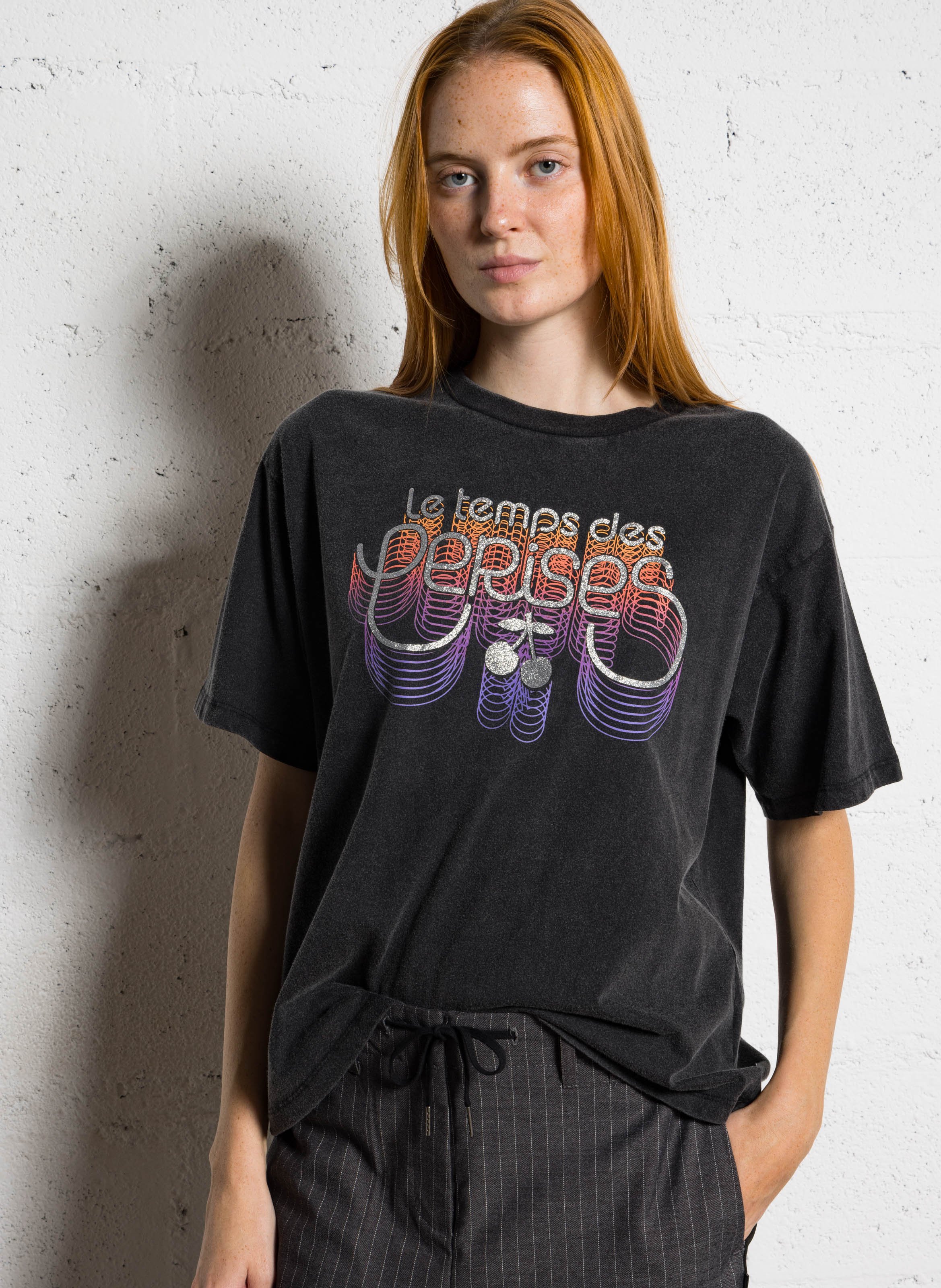 Oversize-Baumwoll-T-Shirt LE TEMPS DES CERISES Schwarz