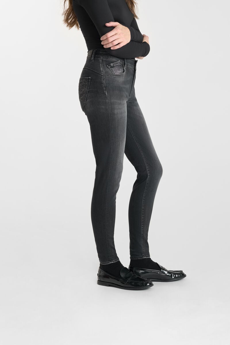High-waisted push-up slim jeans, 7/8 length LE TEMPS DES CERISES Black