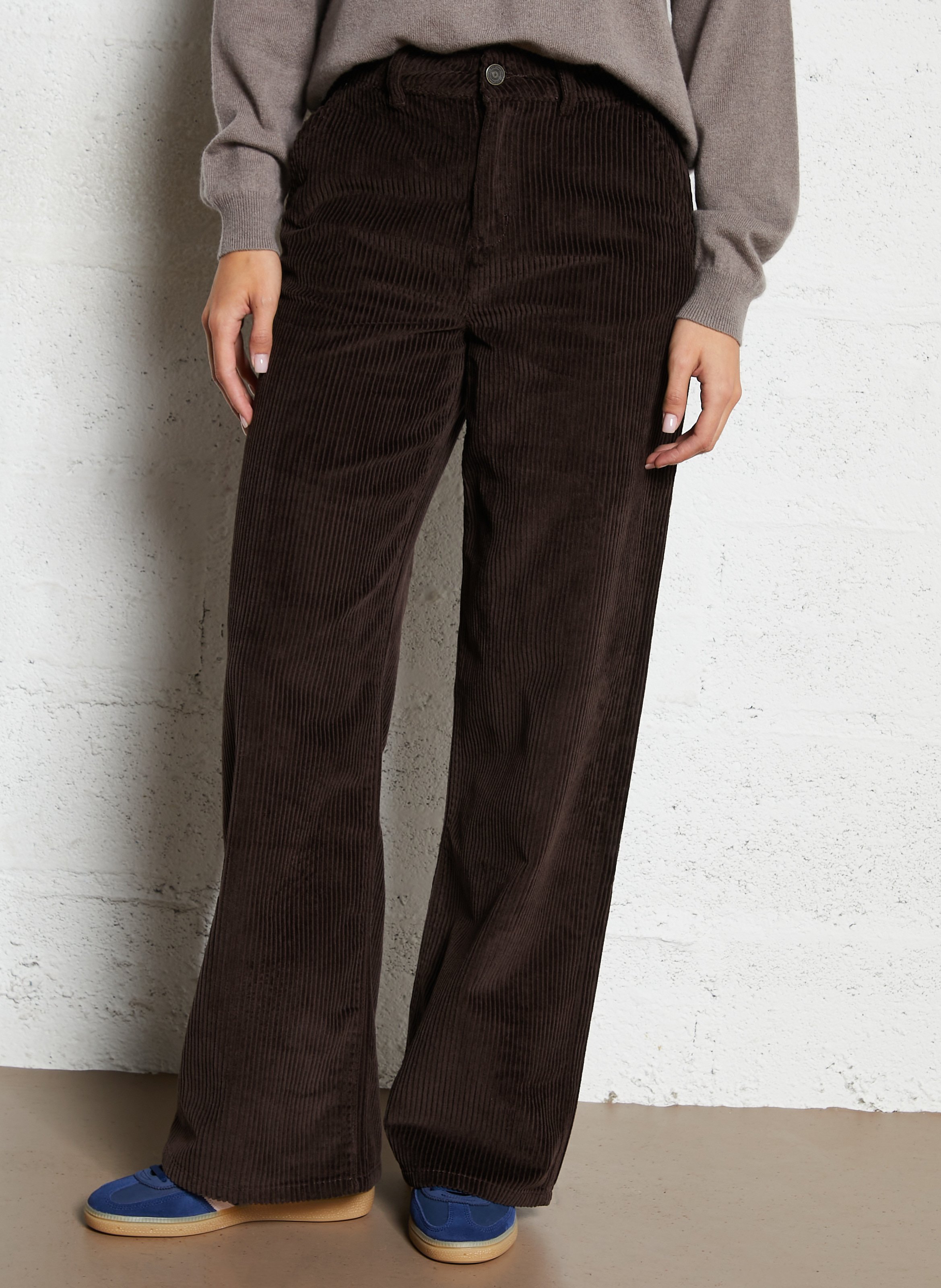 Pantalon large en coton côtelé SUD EXPRESS Marron