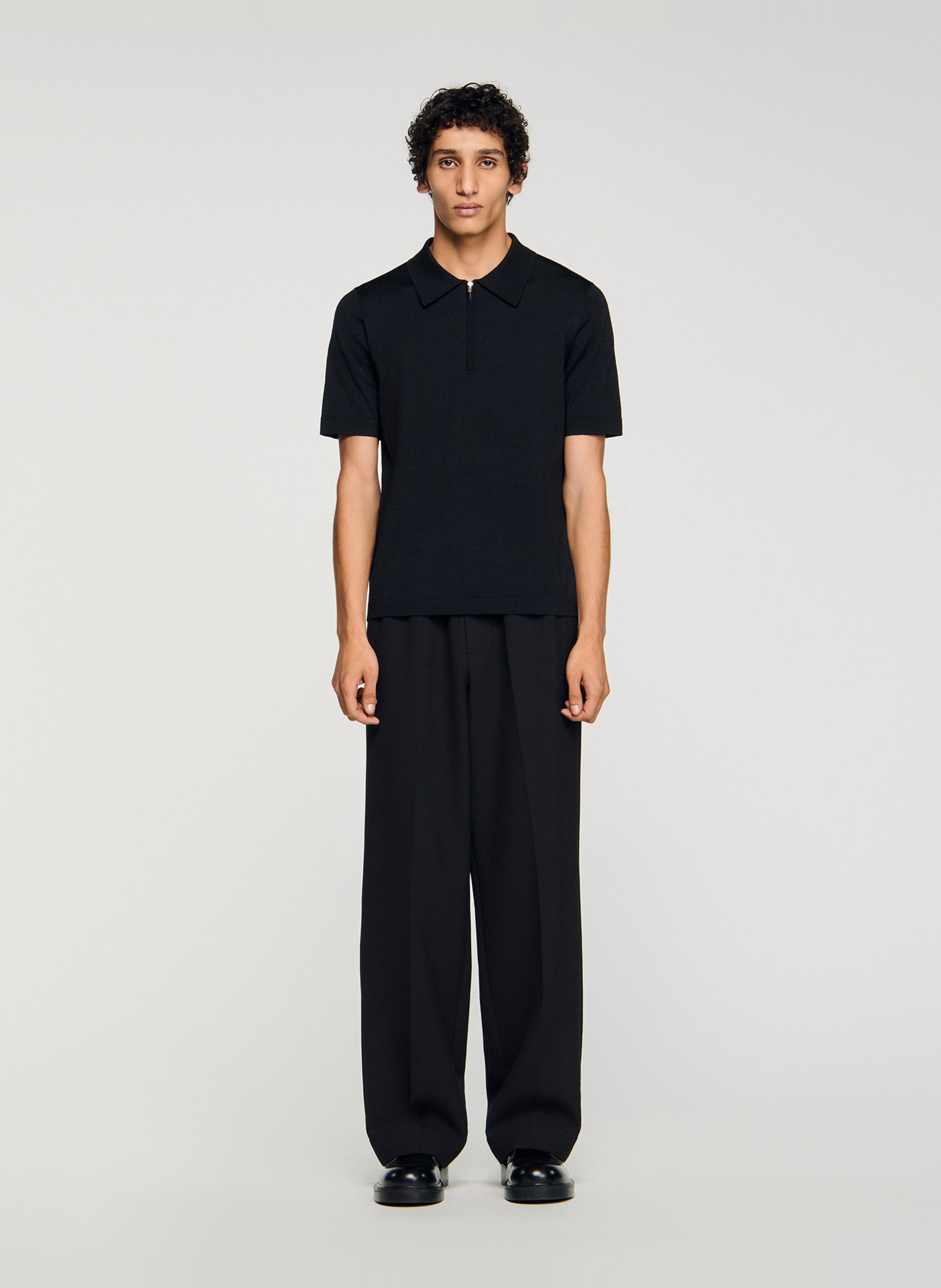 Short-sleeved T-shirt with zip-up polo collar SANDRO Black