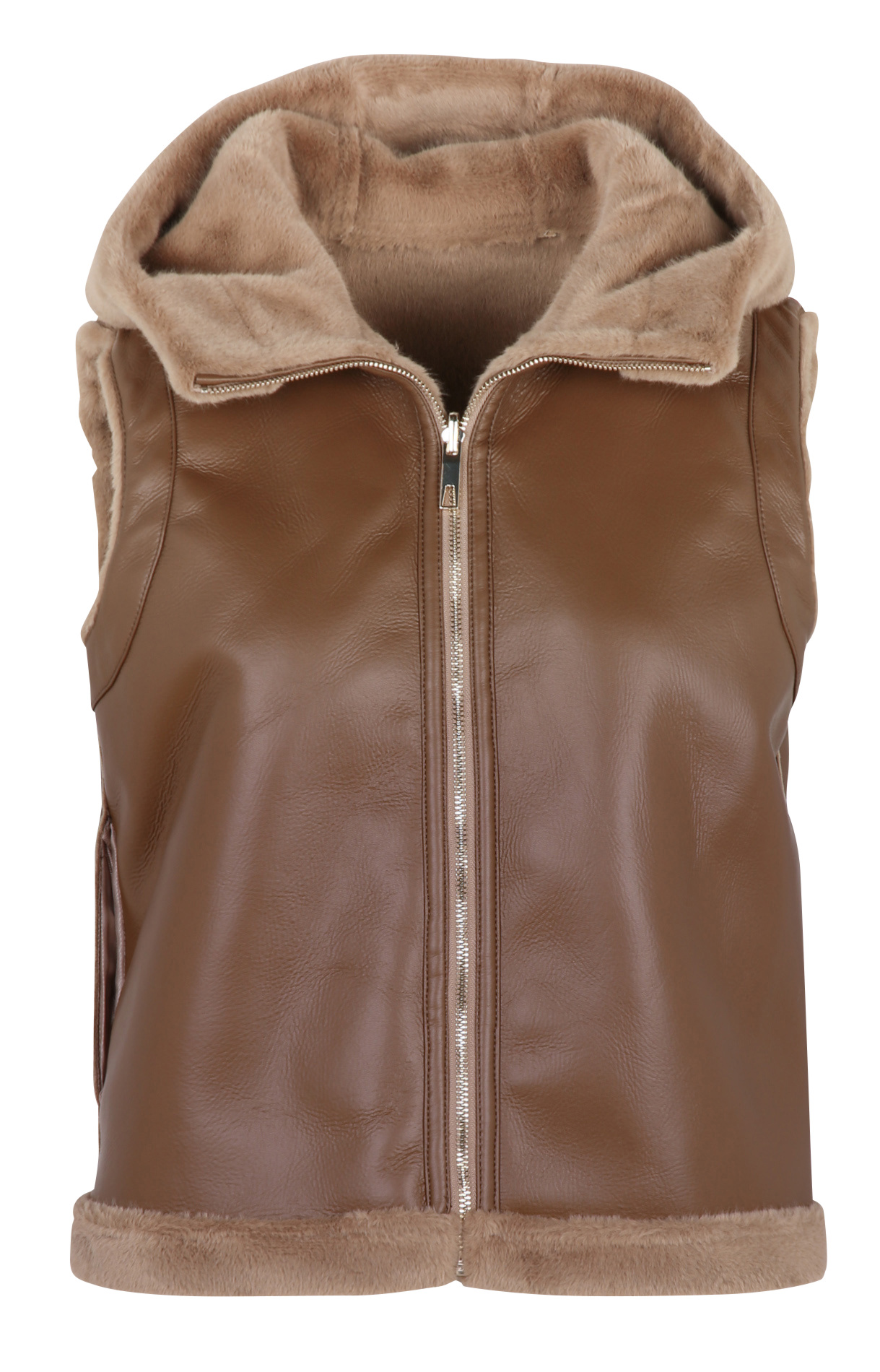 Straight jacket with high collar in faux fur ZAPA Brown