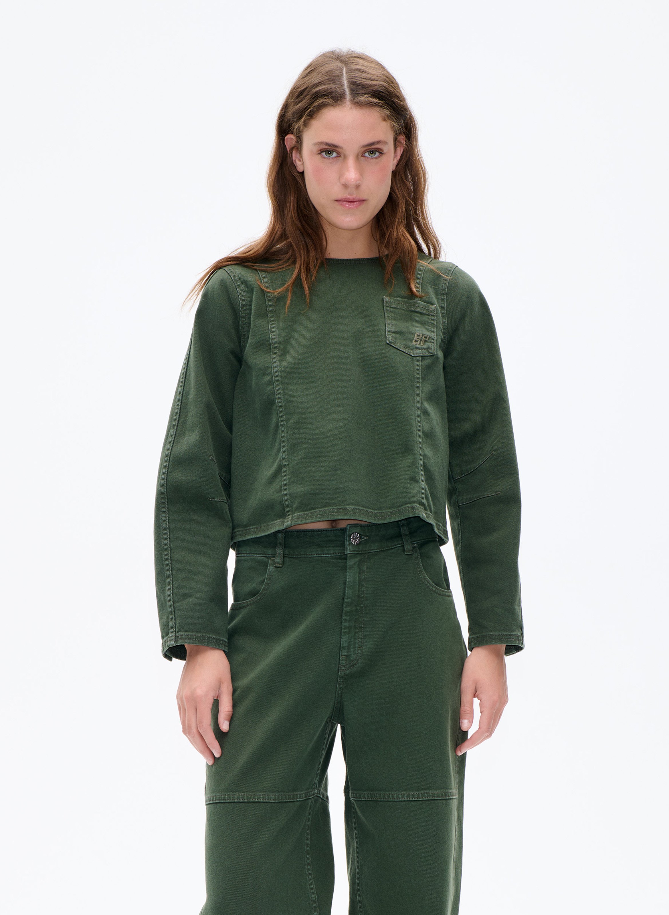 Denim button-back top BAUM UND PFERDGARTEN Green