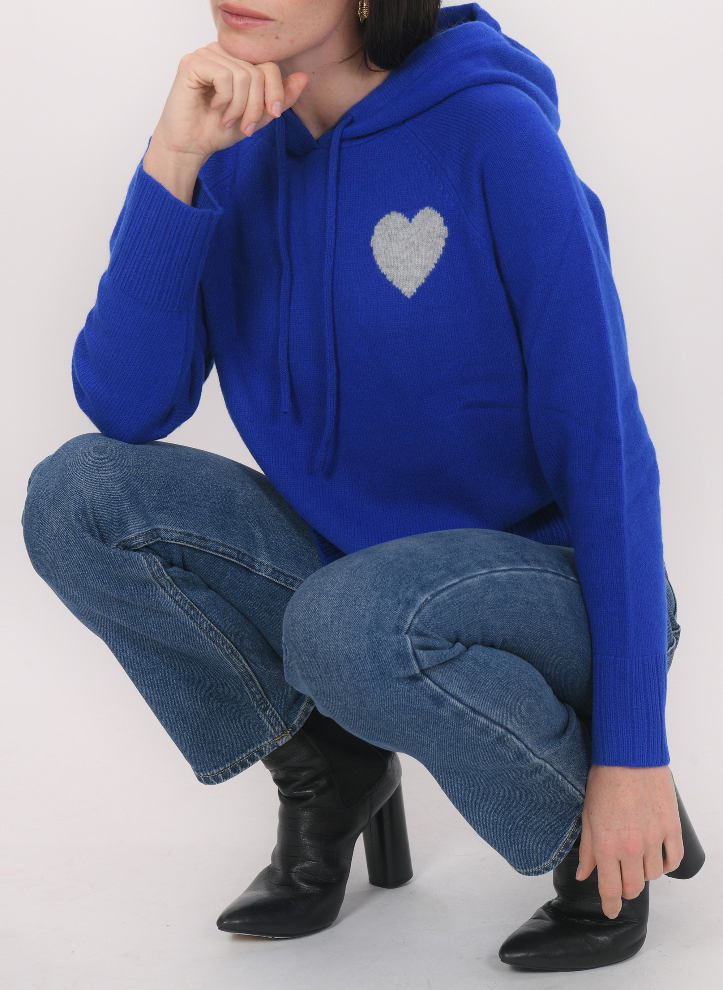 Pull oversize à capuche en laine et cachemire KOOKAI Bleu