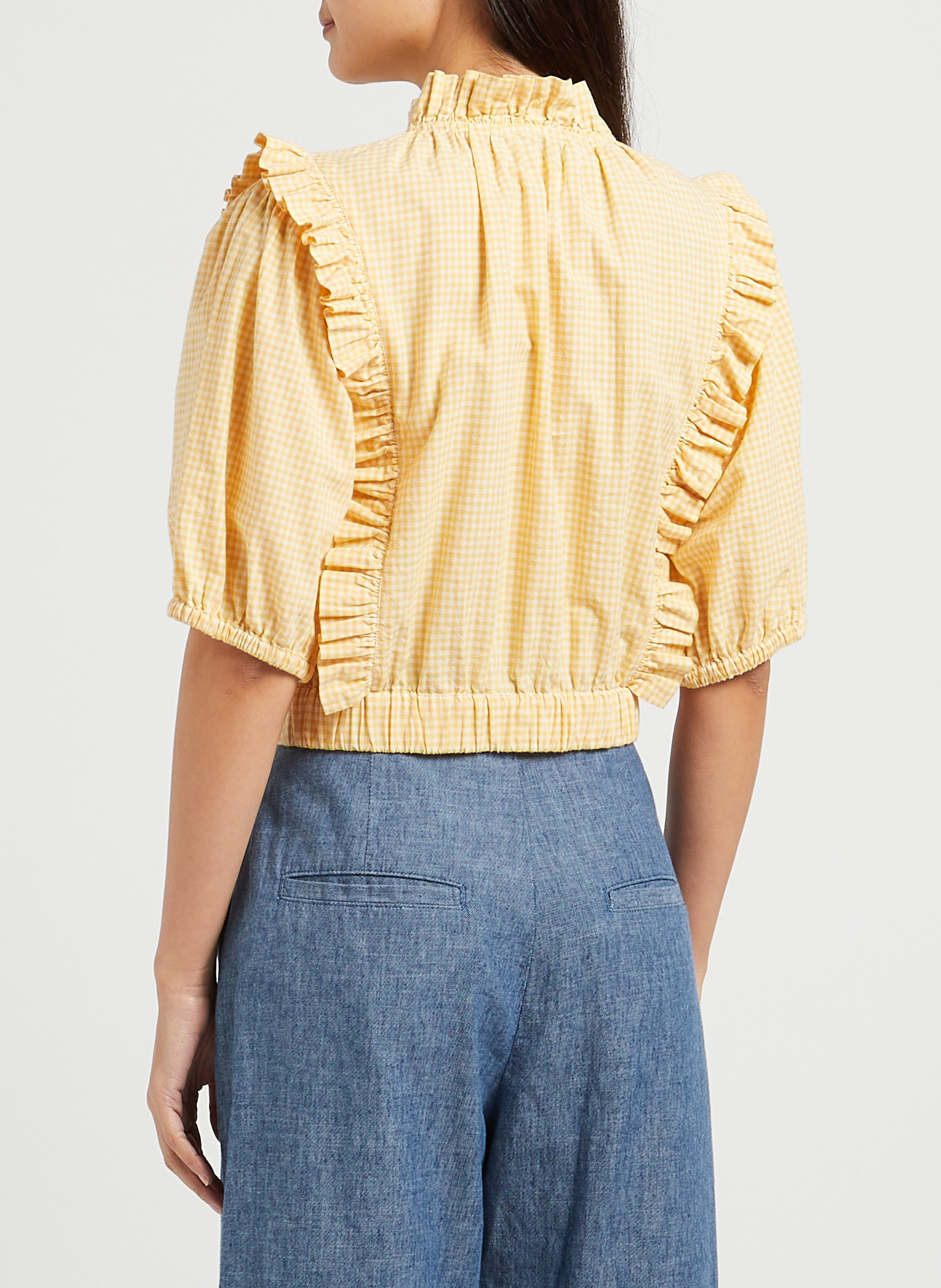 High-neck cotton blouse with ruffles EMILE ET IDA Yellow