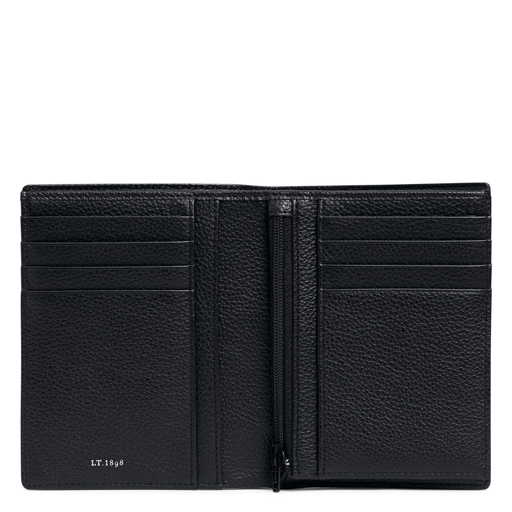 Verticale portefeuille met twee vouwen van korrelig leer LE TANNEUR Zwart