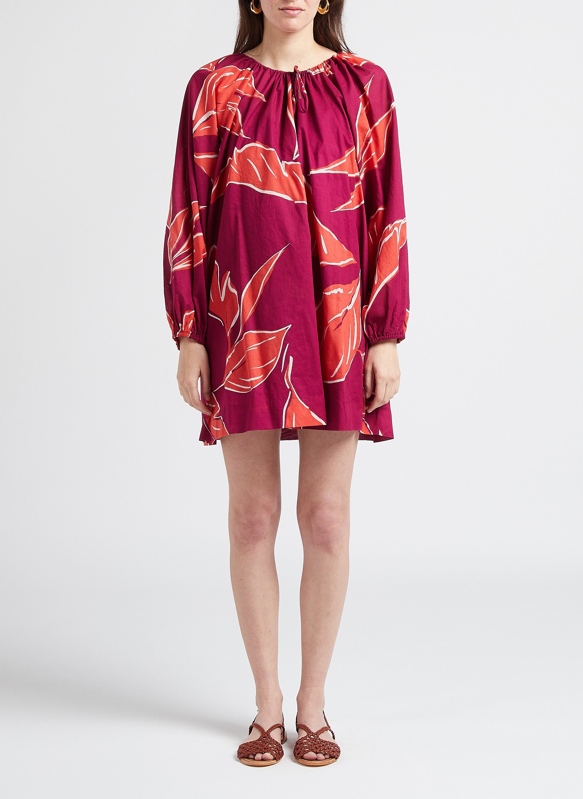 Short loose-fit printed cotton dress GRACE ET MILA Pink