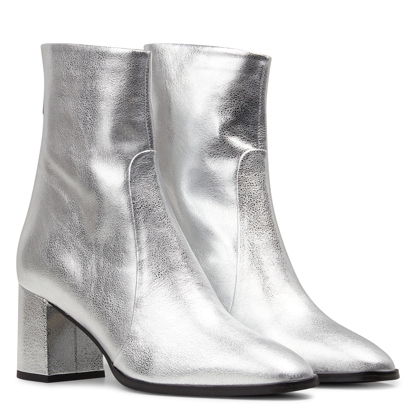 Effen leren enkellaarzen met textuur IKKS Zilver