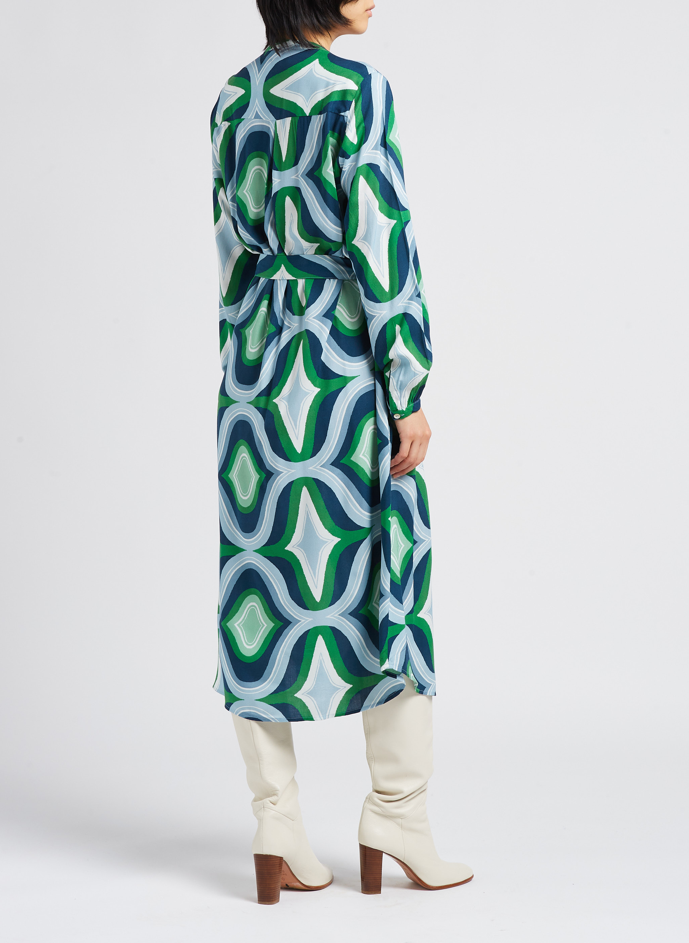 Geometric print midi dress with Tunisian collar LA PETITE ETOILE Green