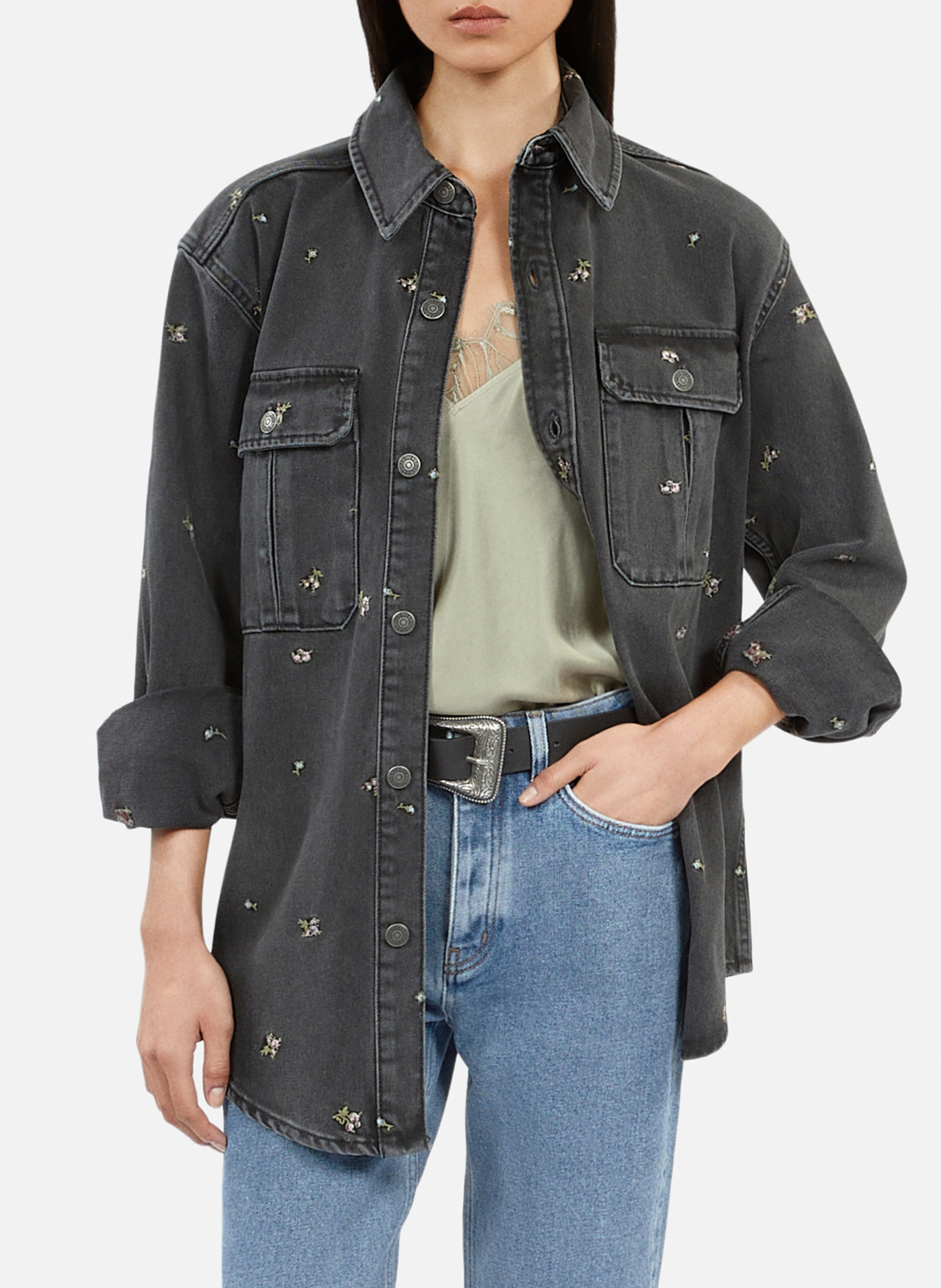 Denim overhemd met borduursels THE KOOPLES Grijs