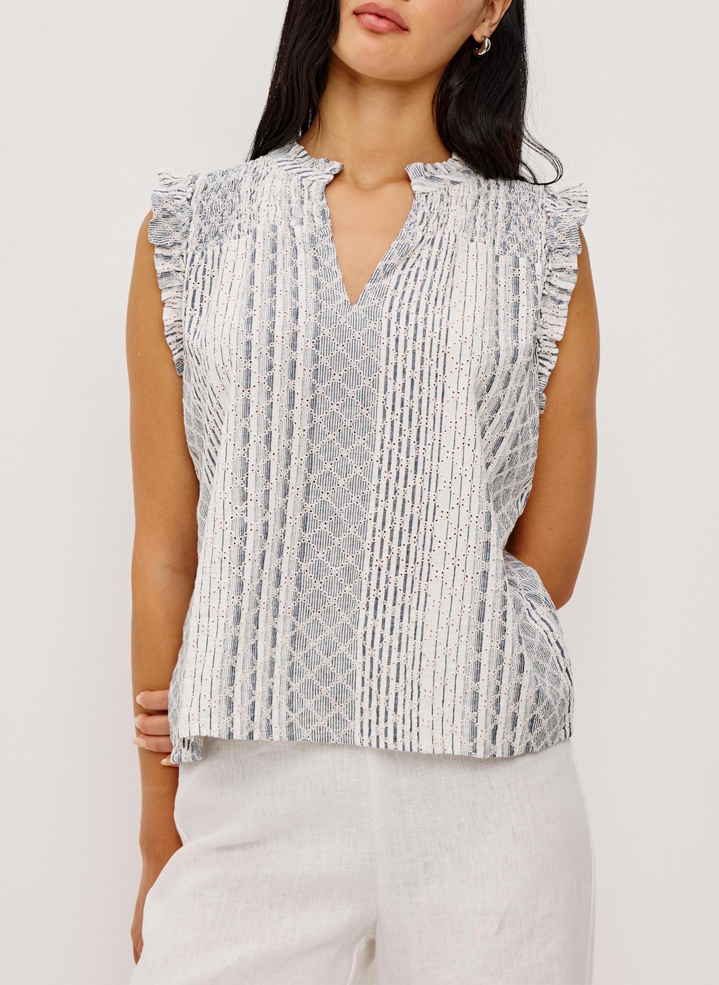 Cotton and lurex V-neck linen top RAILS Multicolored