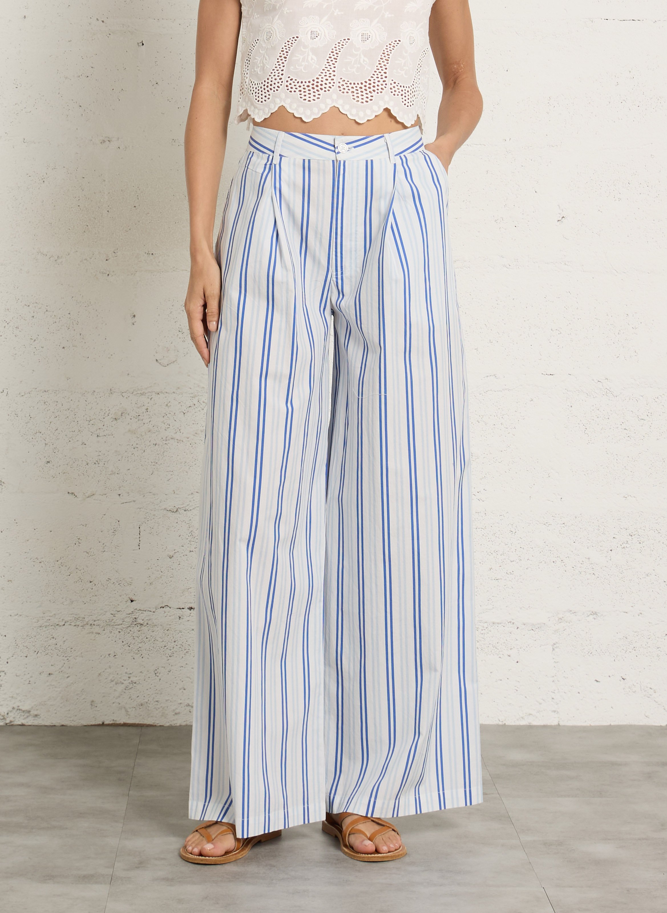 Weite Hose mit Streifenfalten PETITE MENDIGOTE Blau