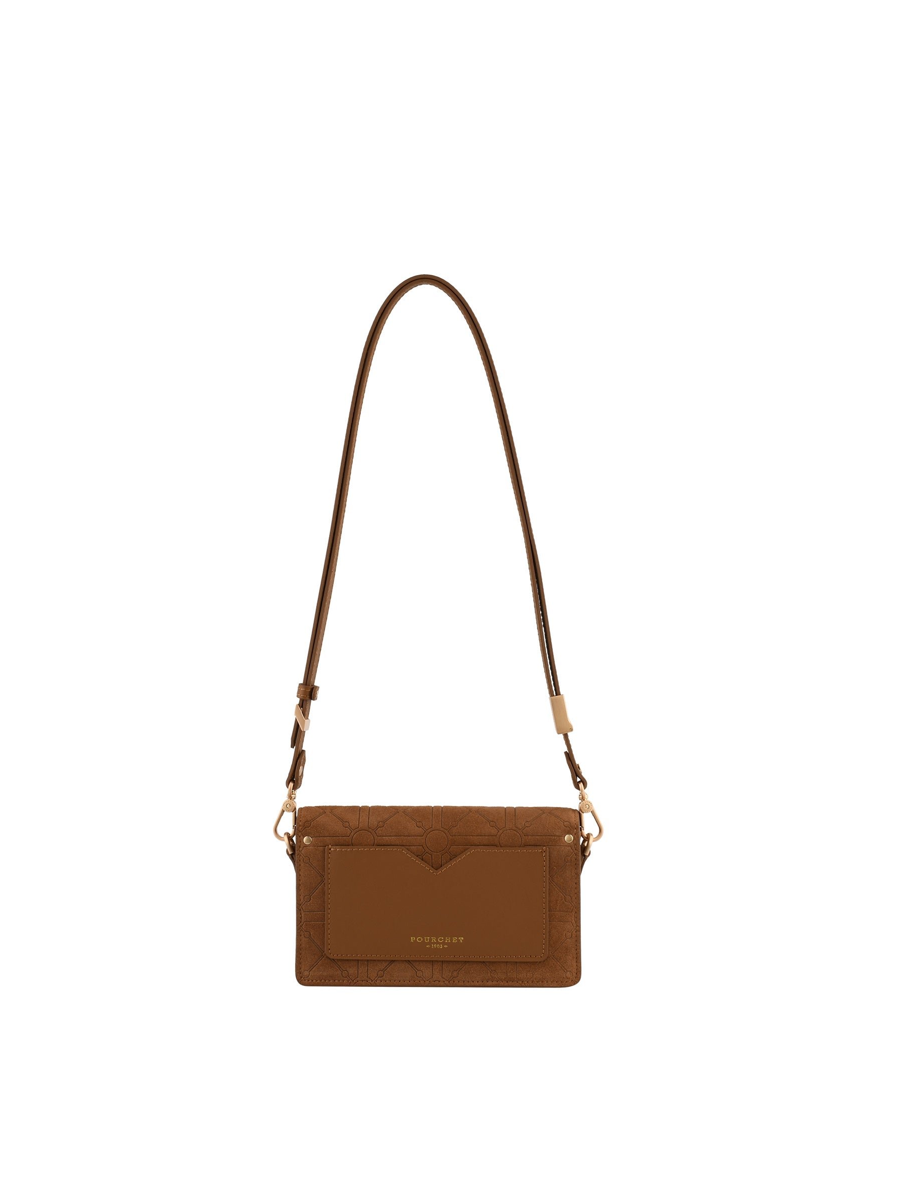 Shoulder bag in suede and leather POURCHET Brown