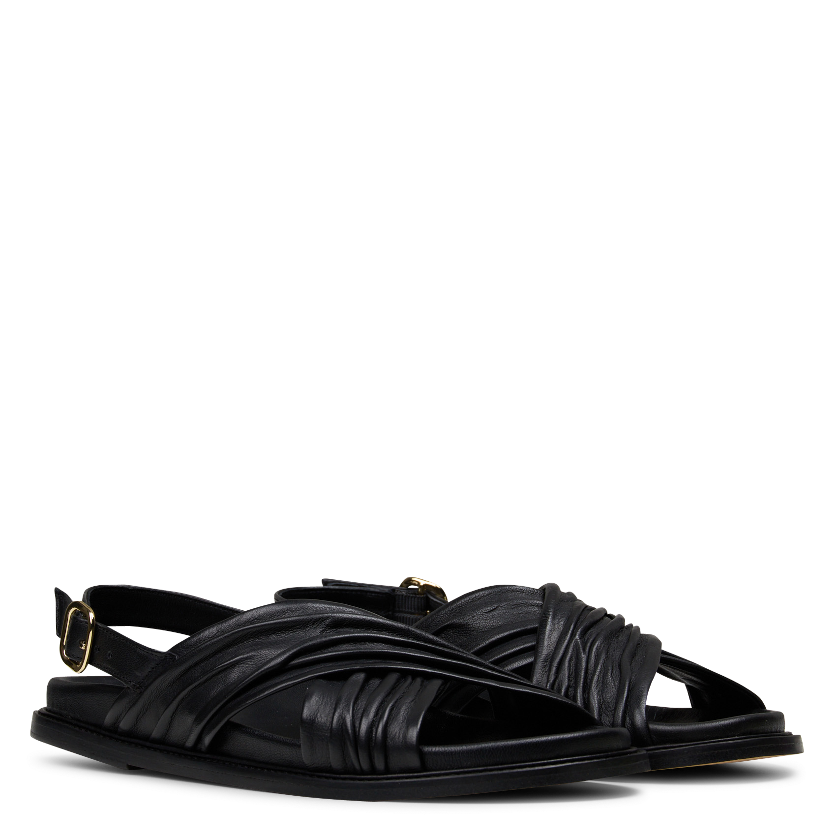 Sandales plates en cuir lisse MAISON TOUFET Noir