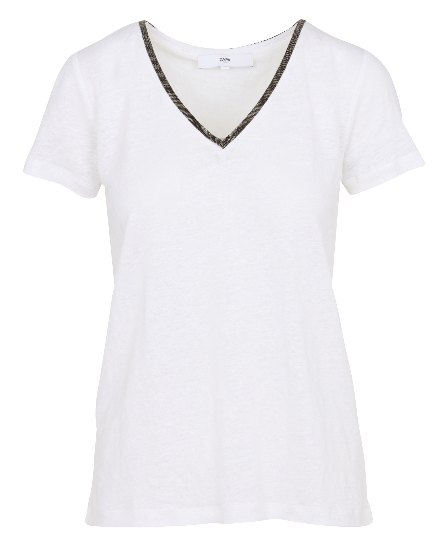 Tee-shirt col v en lin ZAPA Blanc