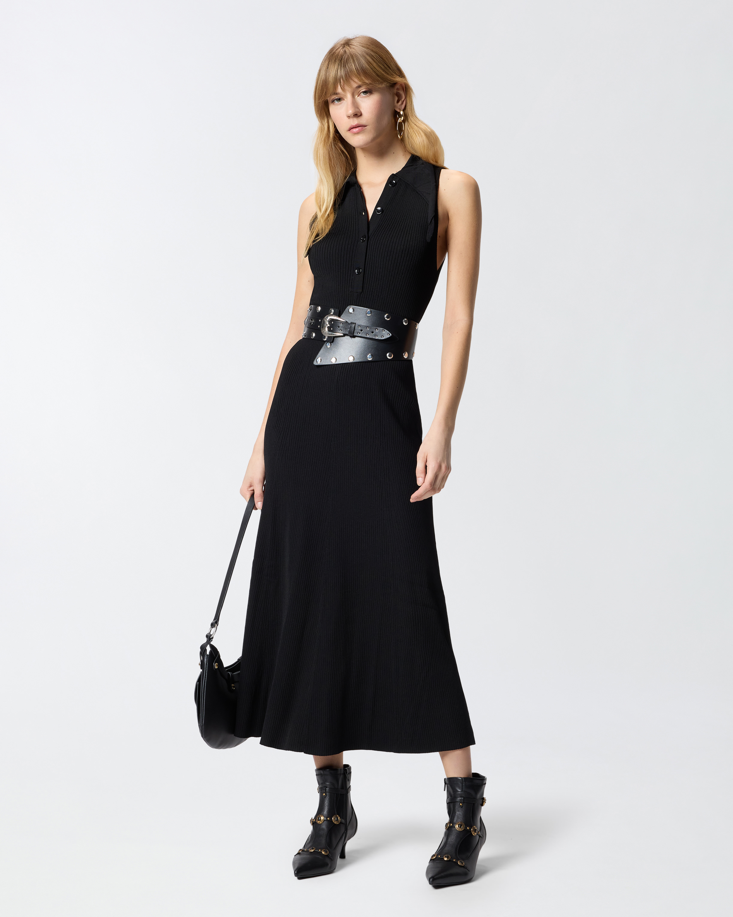 Robe longue côtelée à col façon bandana PINKO