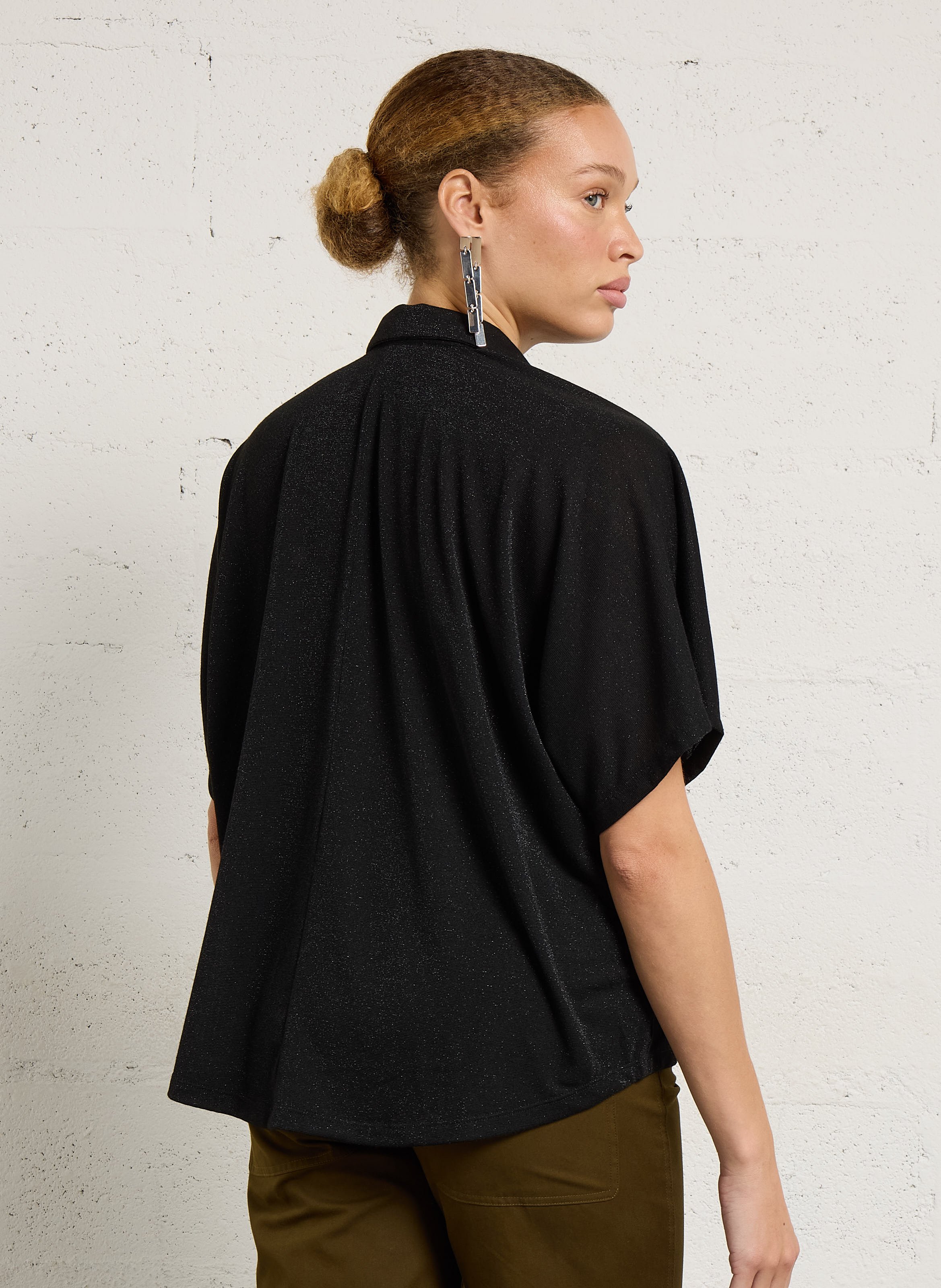 Chemise oversize col classique pailleté MOMONI Noir