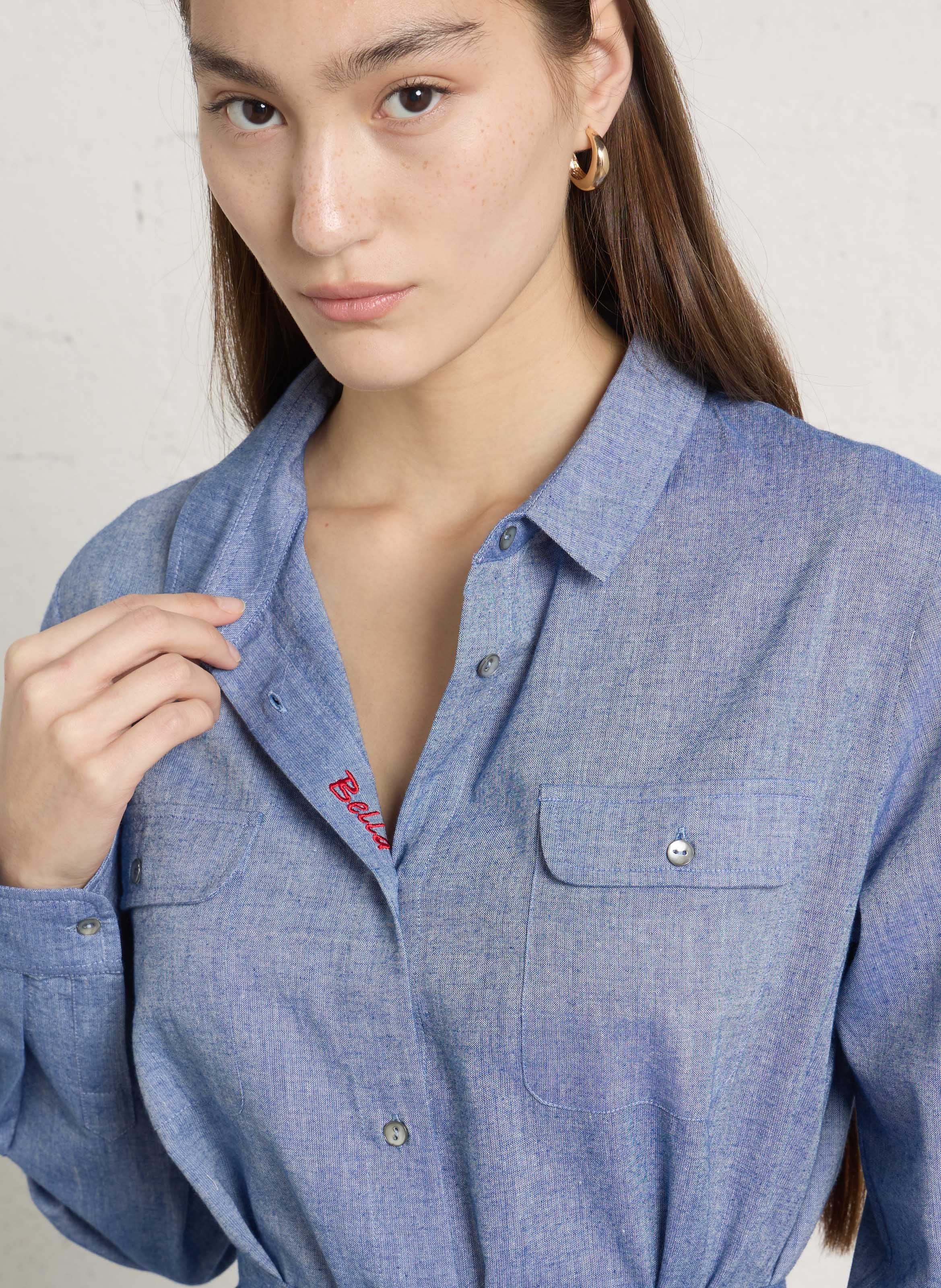 Long belted shirt dress BELLA JONES Blue