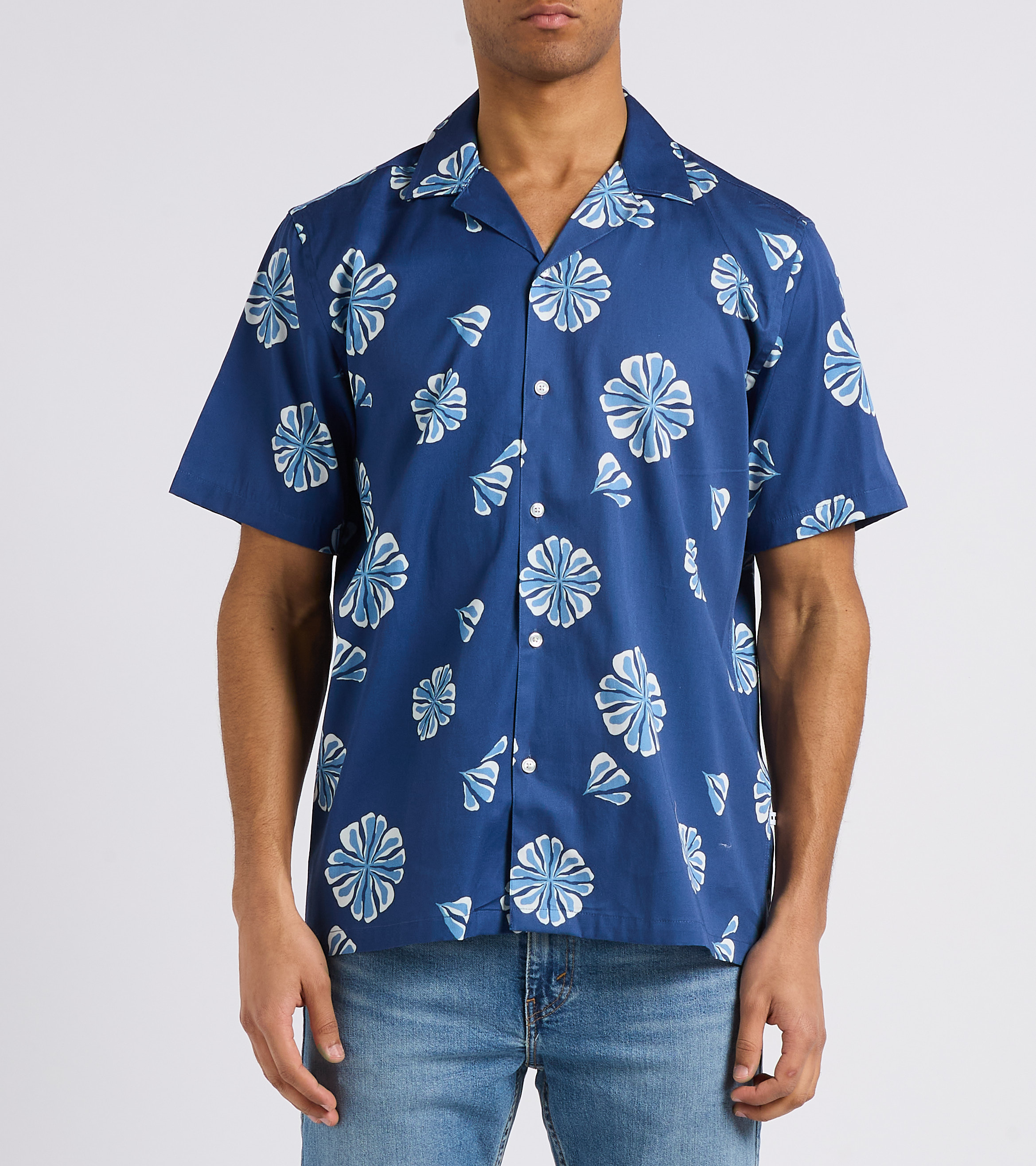 Printed cotton shirt with Cuban collar MINIMUM Blue