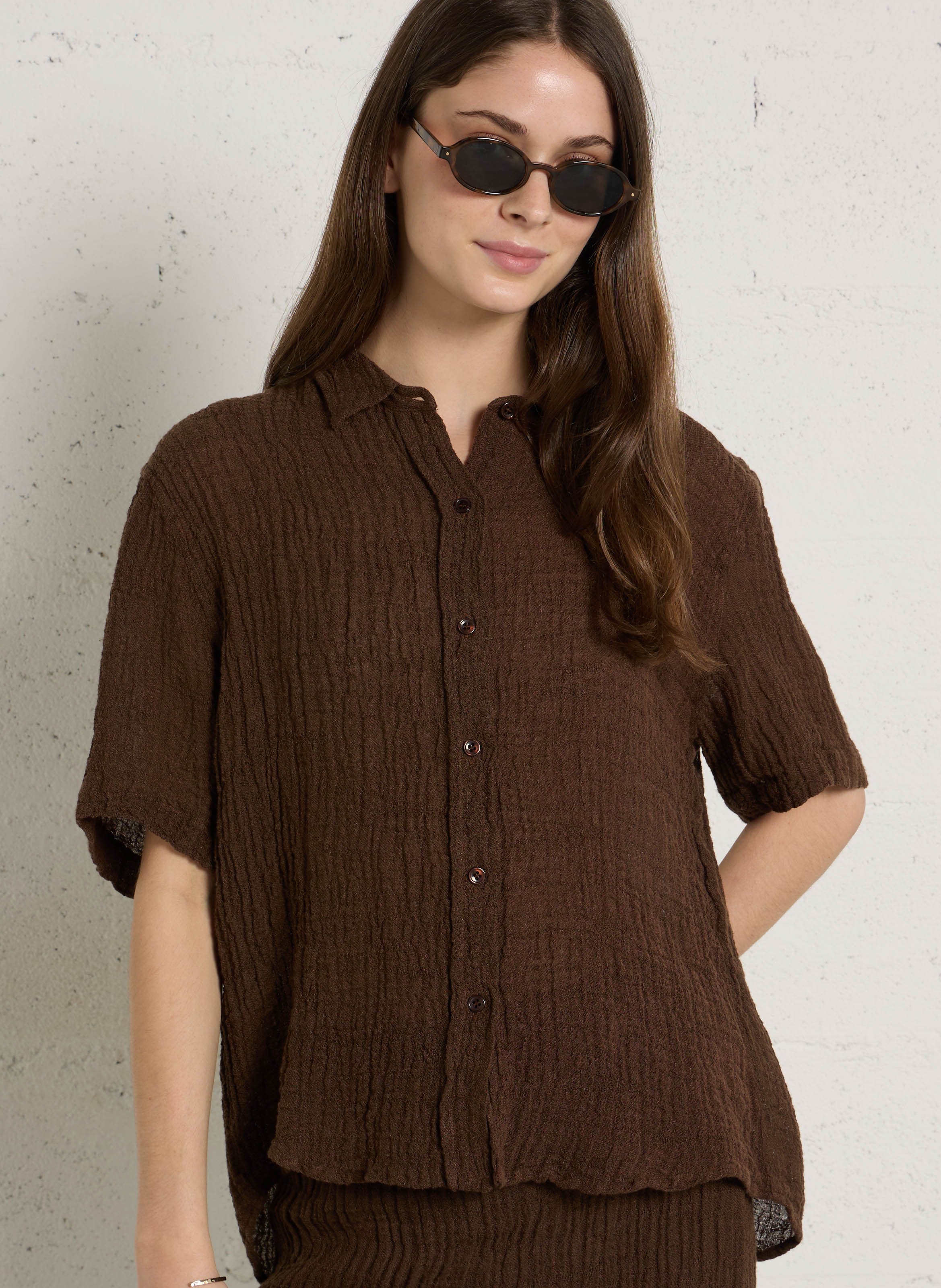 Textured straight linen blend shirt MASSCOB Brown