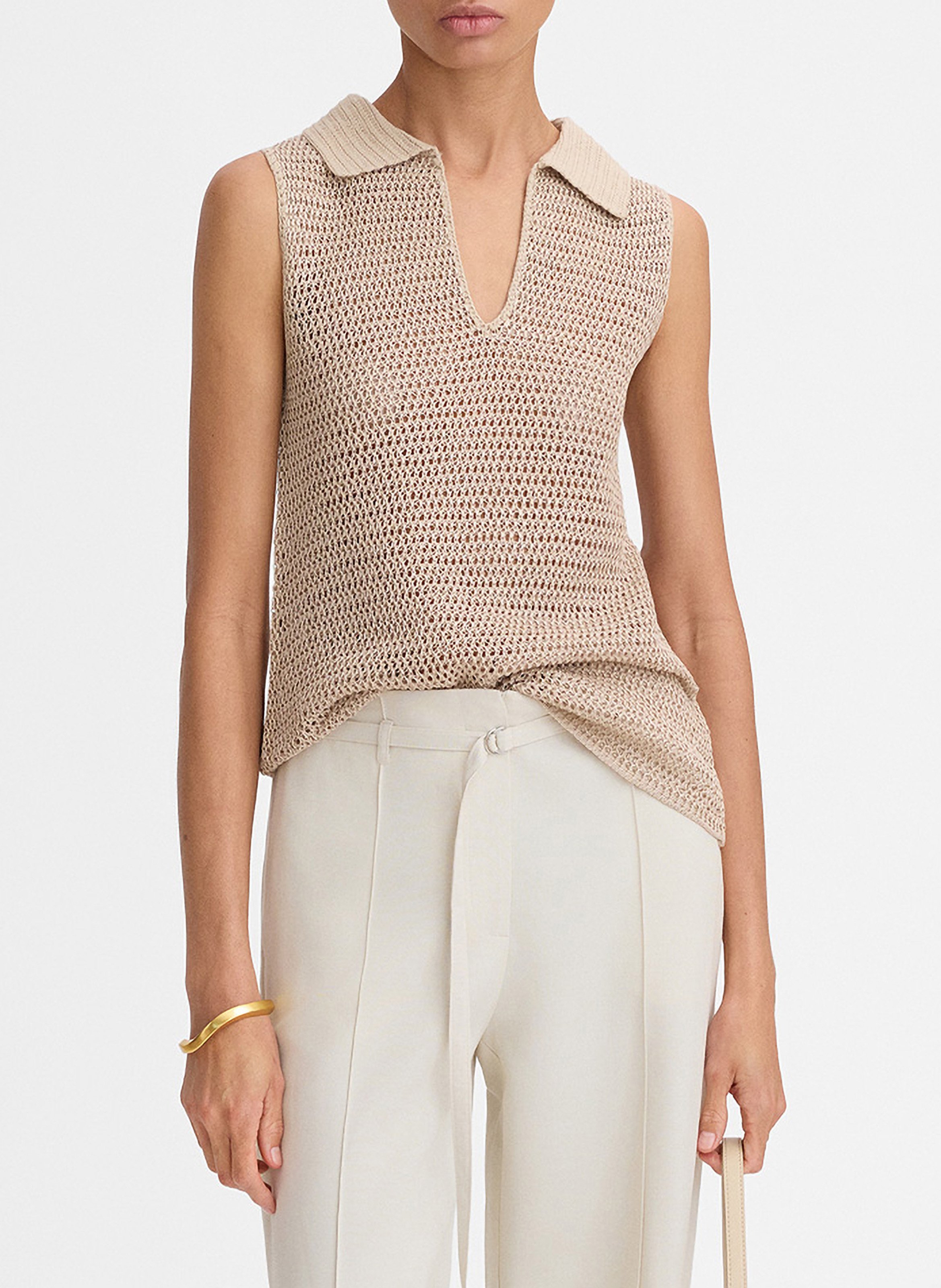 Oberteil mit Polokragen aus Strickstoff SIMORRA Beige