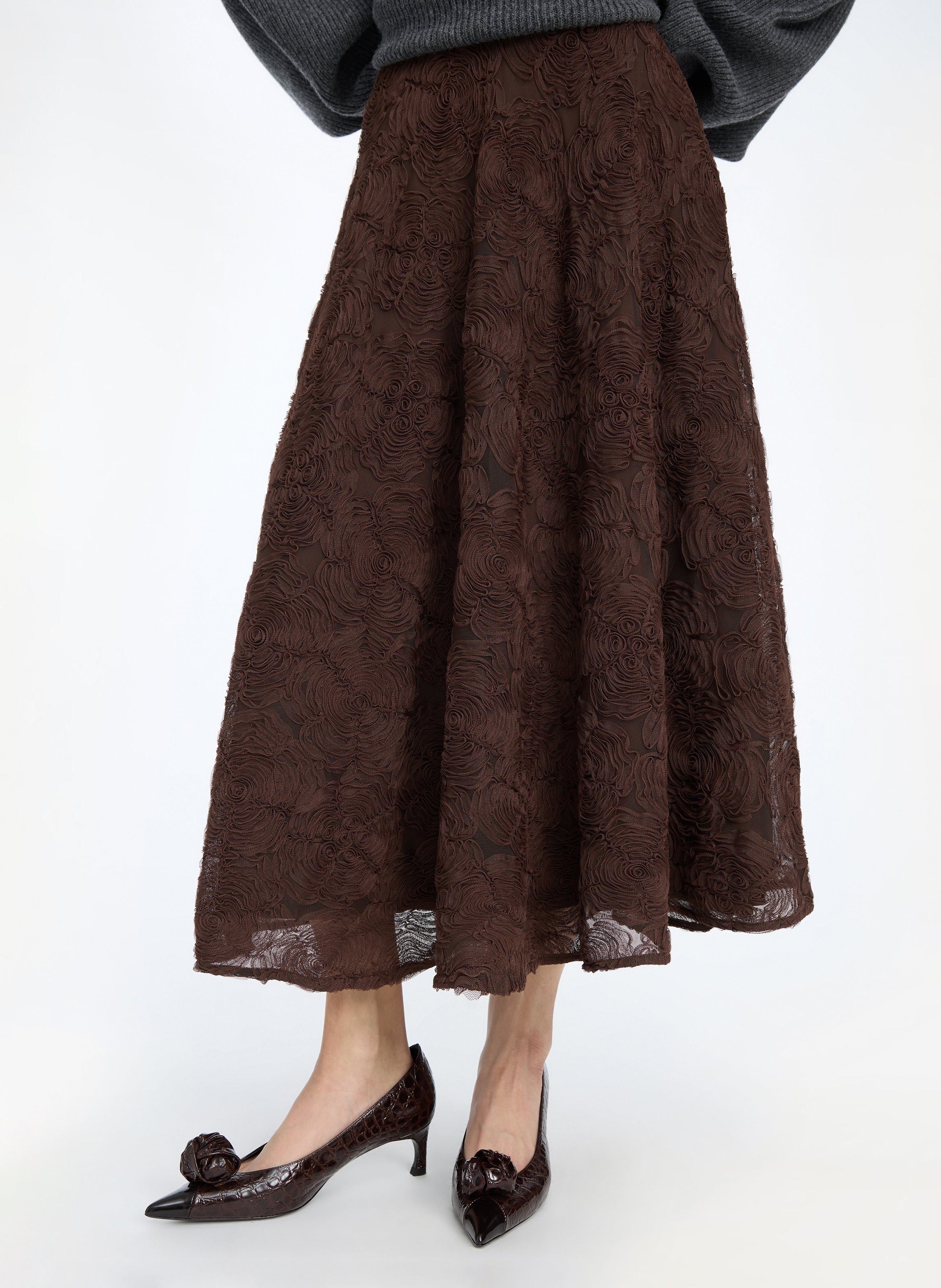 Flared floral midi skirt ROTATE Brown
